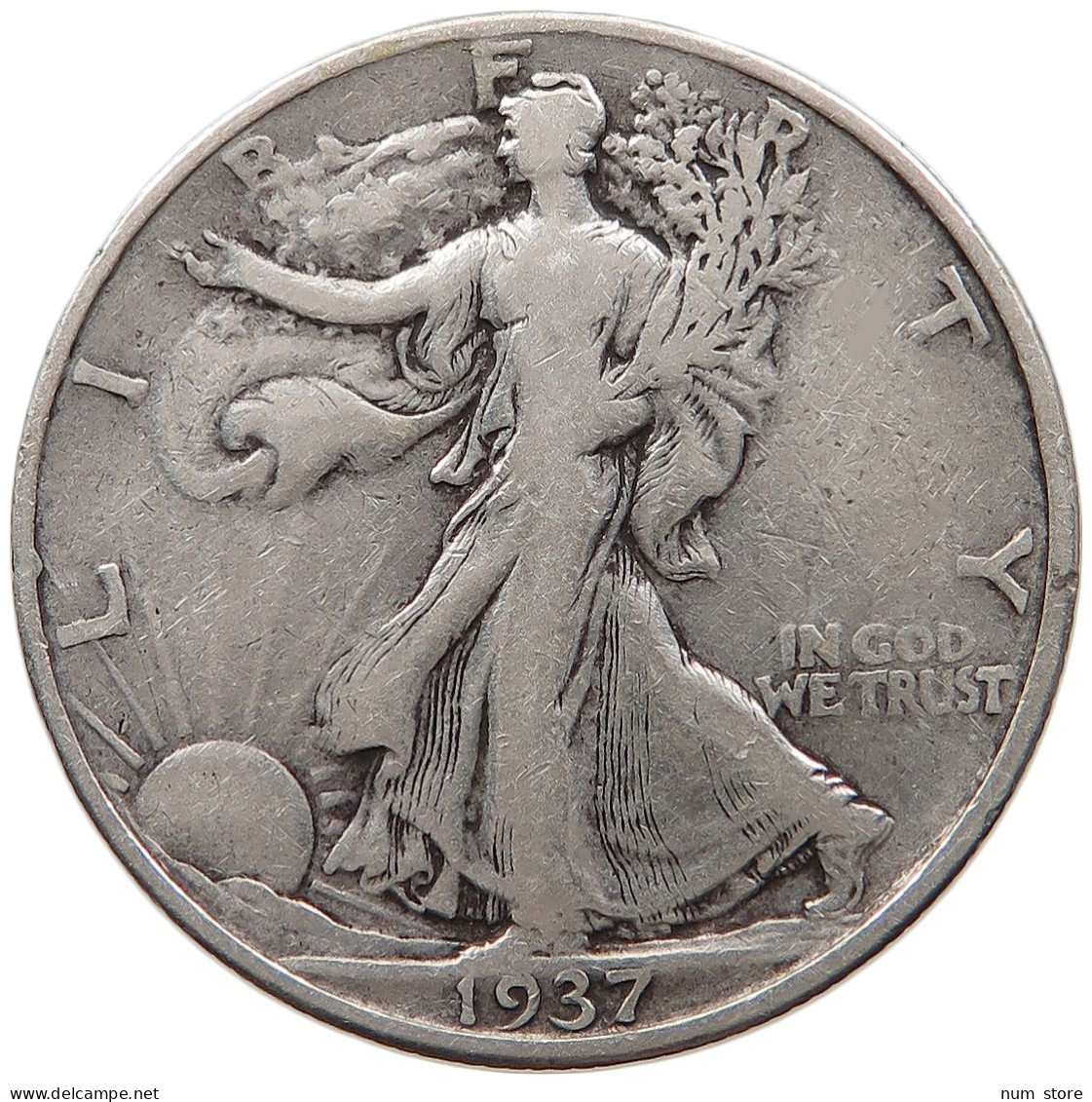 UNITED STATES OF AMERICA HALF 1/2 DOLLAR 1937 WALKING LIBERTY #t143 0317 - 1916-1947: Liberty Walking