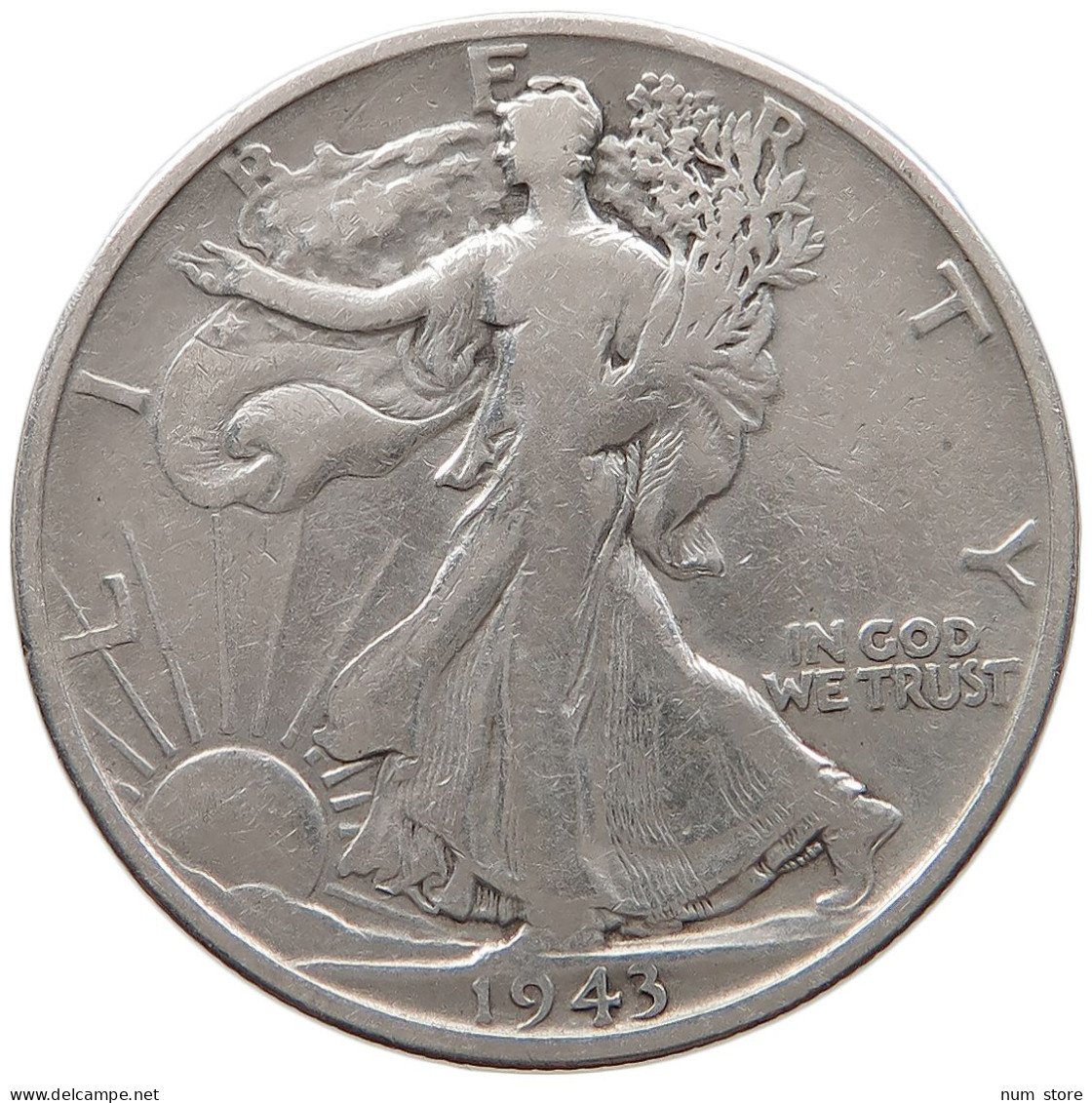 UNITED STATES OF AMERICA HALF 1/2 DOLLAR 1943 D WALKING LIBERTY #t143 0319 - 1916-1947: Liberty Walking