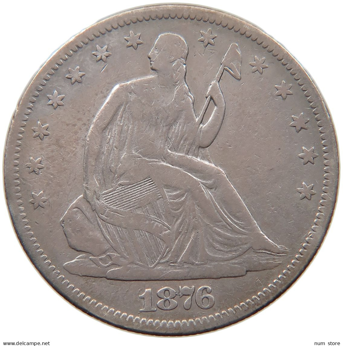 UNITED STATES OF AMERICA HALF 1/2 DOLLAR 1876 S SEATED LIBERTY #t127 0353 - 1839-1891: Seated Liberty