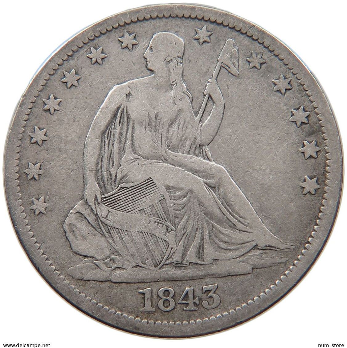 UNITED STATES OF AMERICA HALF 1/2 DOLLAR 1843 O SEATED LIBERTY #t127 0363 - 1839-1891: Seated Liberty