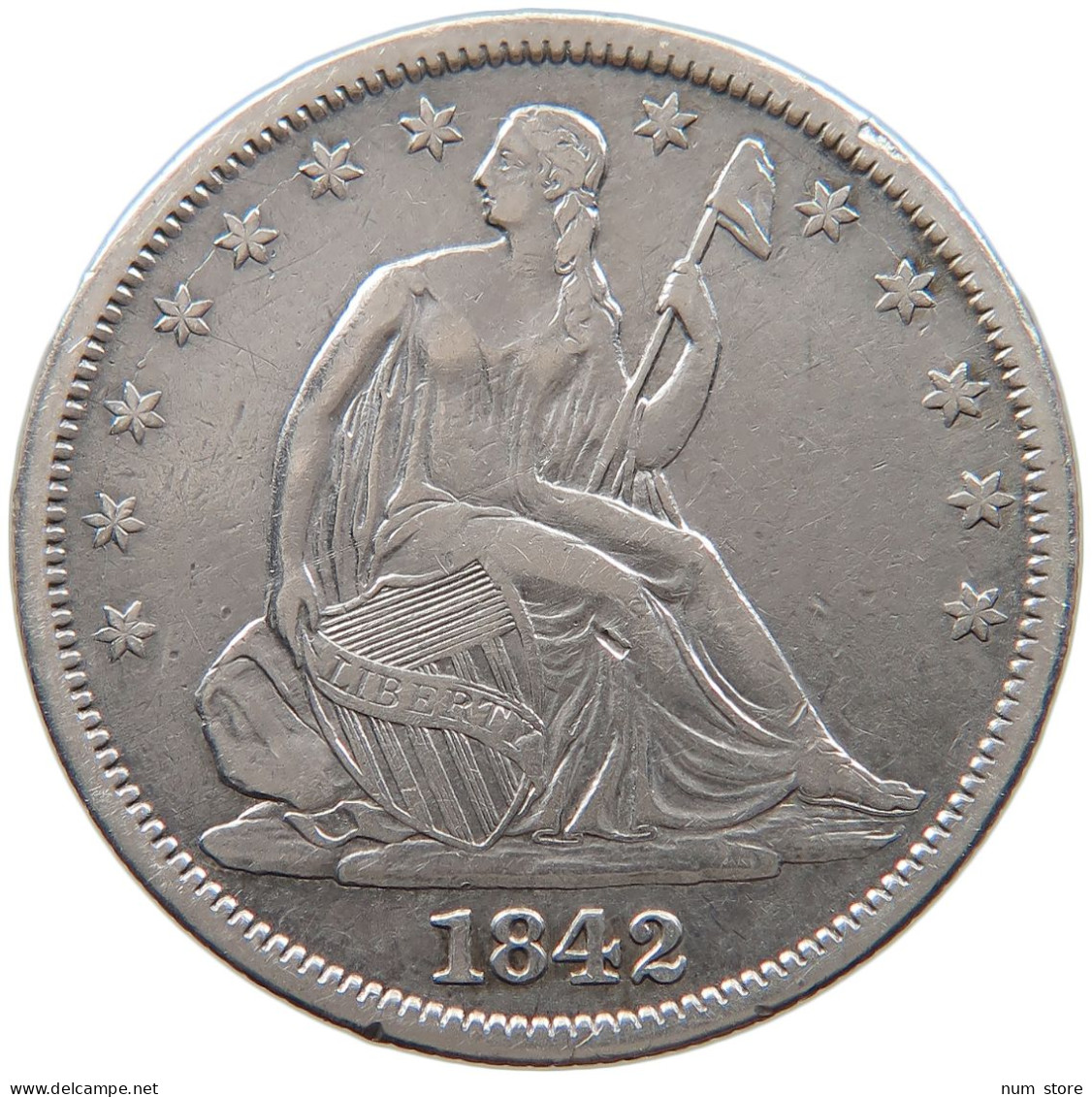 UNITED STATES OF AMERICA HALF 1/2 DOLLAR 1842 SEATED LIBERTY #t127 0355 - 1839-1891: Seated Liberty (Libertà Seduta)