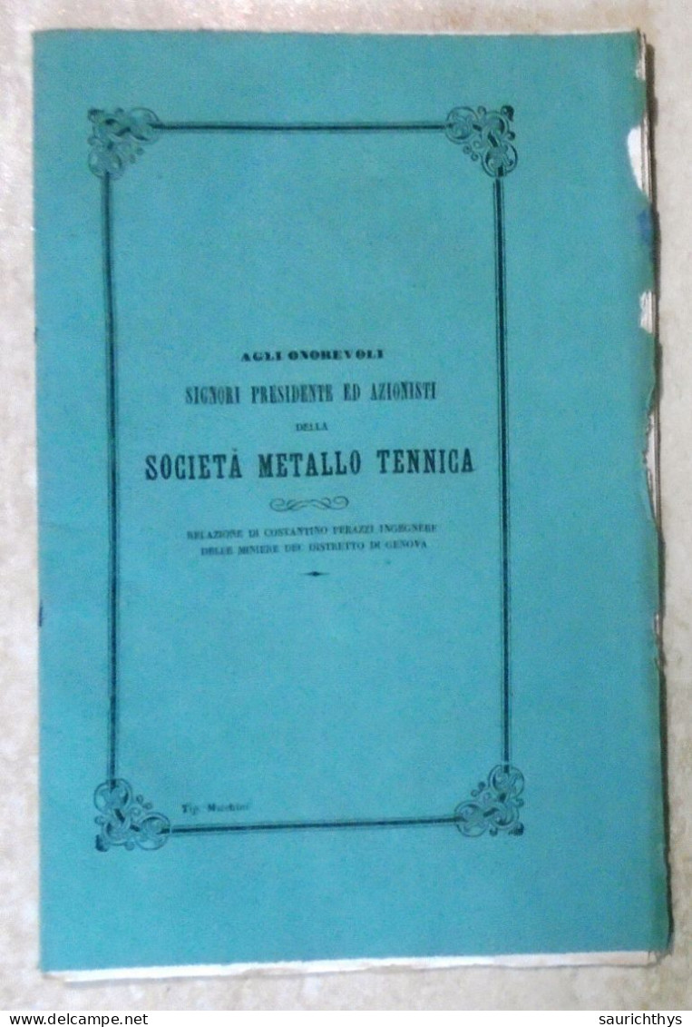 Geologia Mineralogia Costantino Perazzi Relazione Società Metallo Tennica Miniere Del Distretto Di Genova 1859 - Livres Anciens