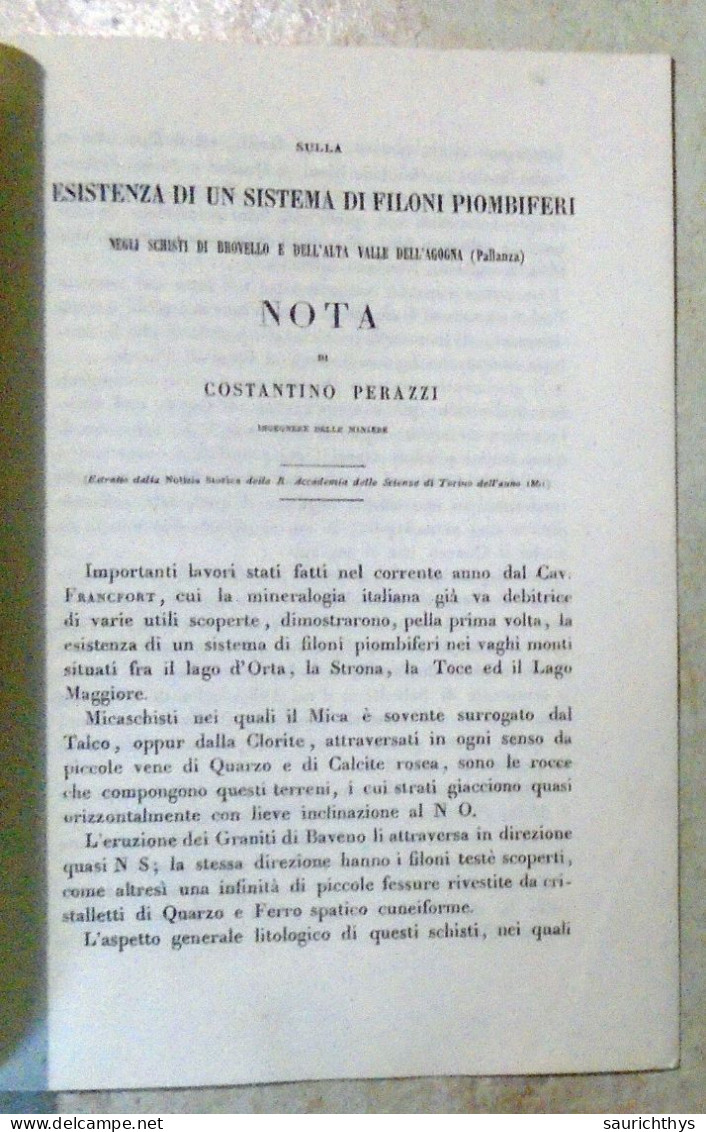 Geologia Mineralogia Costantino Perazzi Filoni Piombine Negli Schisti Di Brovello E Dell'Alta Valle Dell'Agogna Pallanza - Old Books