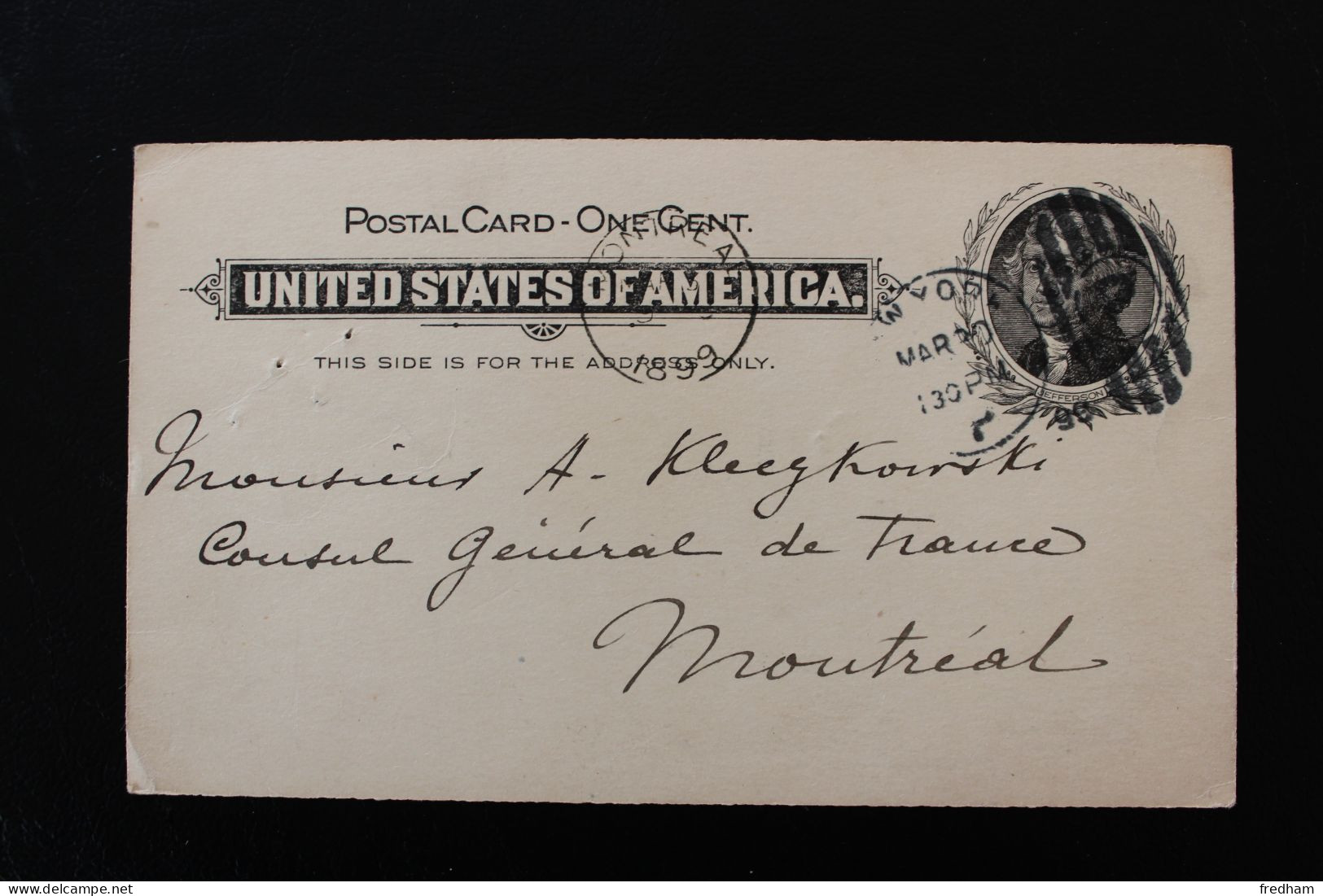 1899 CP ENTIER JEFFERSON MARQUE P NEW-YORK CACHET 30 MARS 1899 POUR MONTREAL CANADA - ...-1900