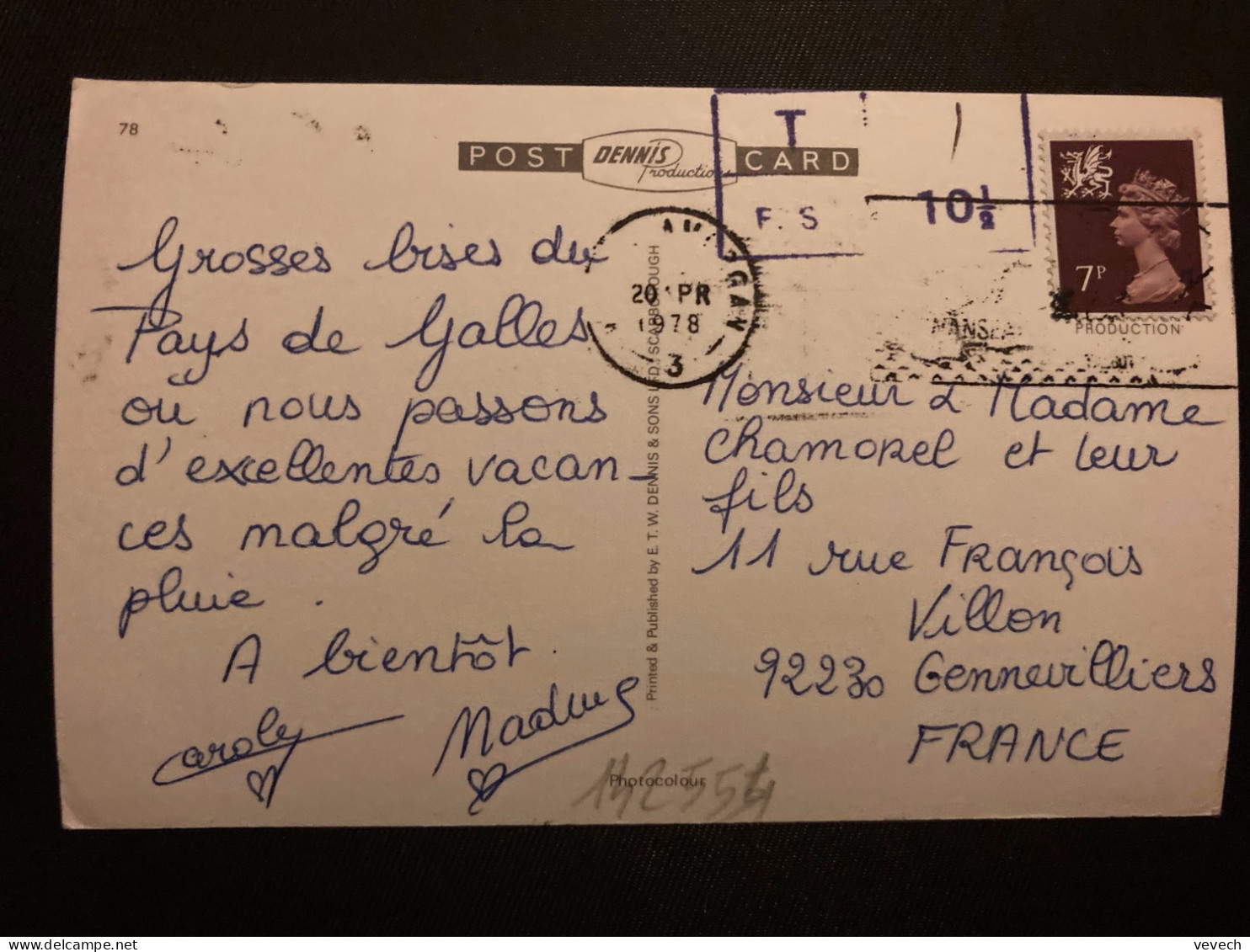 CP CARDIFF Pour La FRANCE TP MACHIN 7p OBL.MEC.20 APR 1978 + TAXE T F.S 10 1/2 - Gales