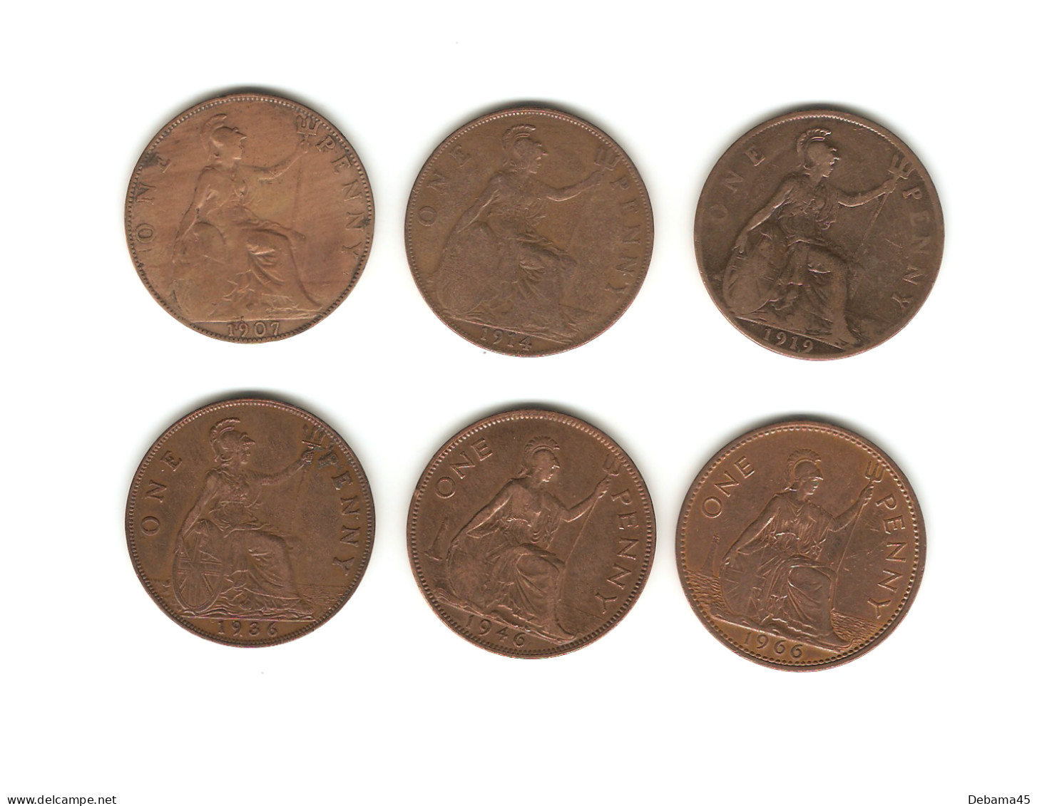 161/ Grande-Bretagne : 6 X 1 Penny : Edouard VII 1907 - Georges V 1914, 1919 Et 1936 - Georges VI 1946 - Elizabeth II 66 - Altri & Non Classificati