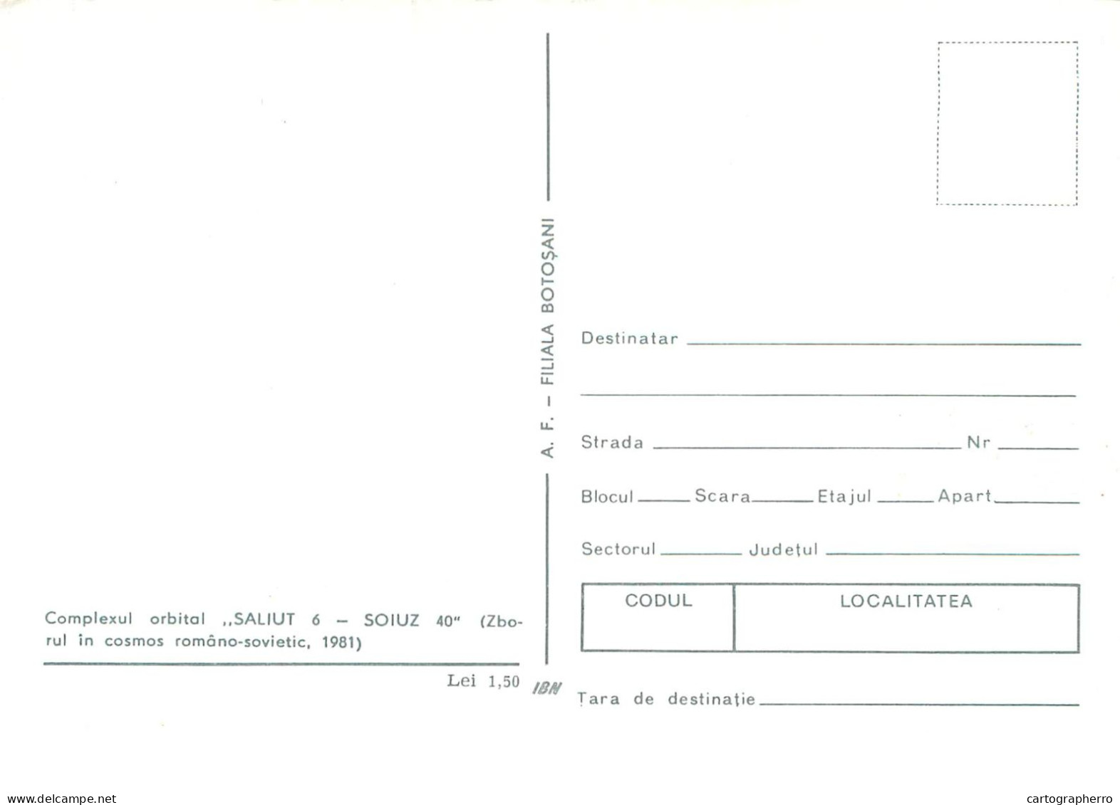 Space Postcard Romania Orbital Complex Saliut 6 Soiuz 40 Russia 1981 - Espace