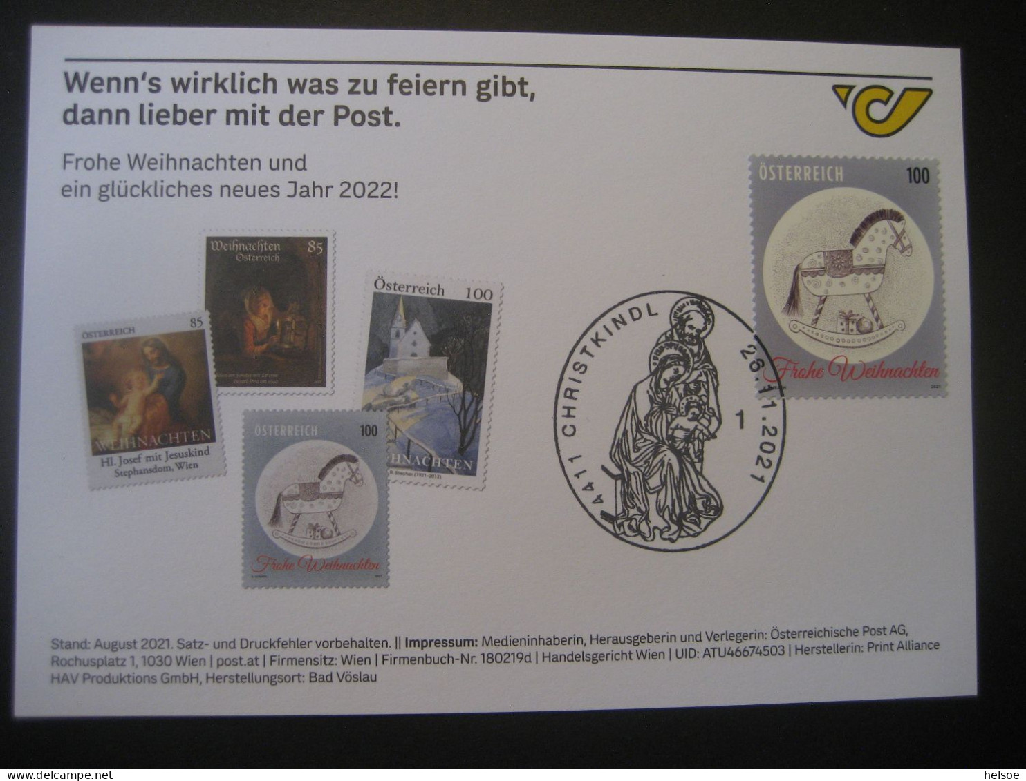 Österreich- Christkindl 2021, Alle 4 Weihnachtsmarken Mit Sonderstempel - Cartas & Documentos