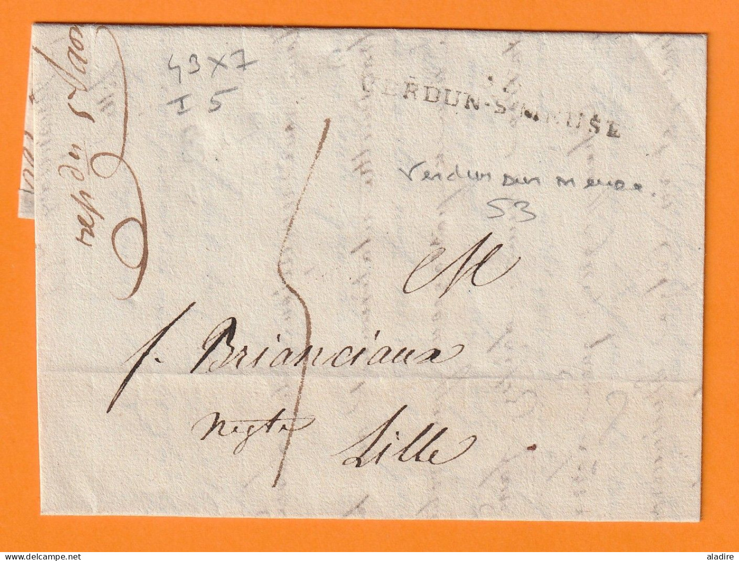 1808 - Marque Postale 53 Verdun Sur Meuse Sur Lettre Pliée Avec Corresp Privée De Pierson Vers Lille - Taxe 5 - 1801-1848: Vorläufer XIX