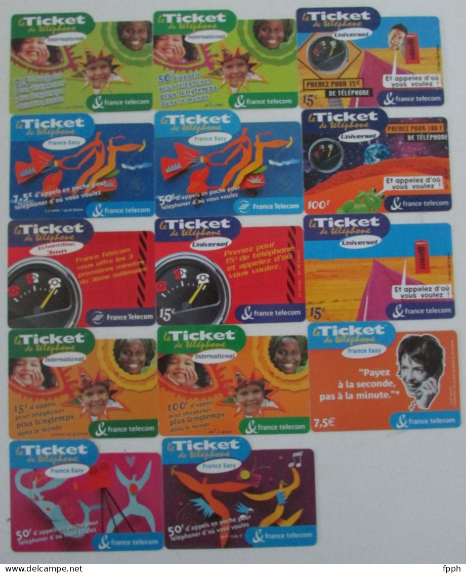 Lot De 14 Télécartes " Le Ticket De Téléphone " - France Easy - Universel - International - Echantillon 3 Mn - Lots - Collections