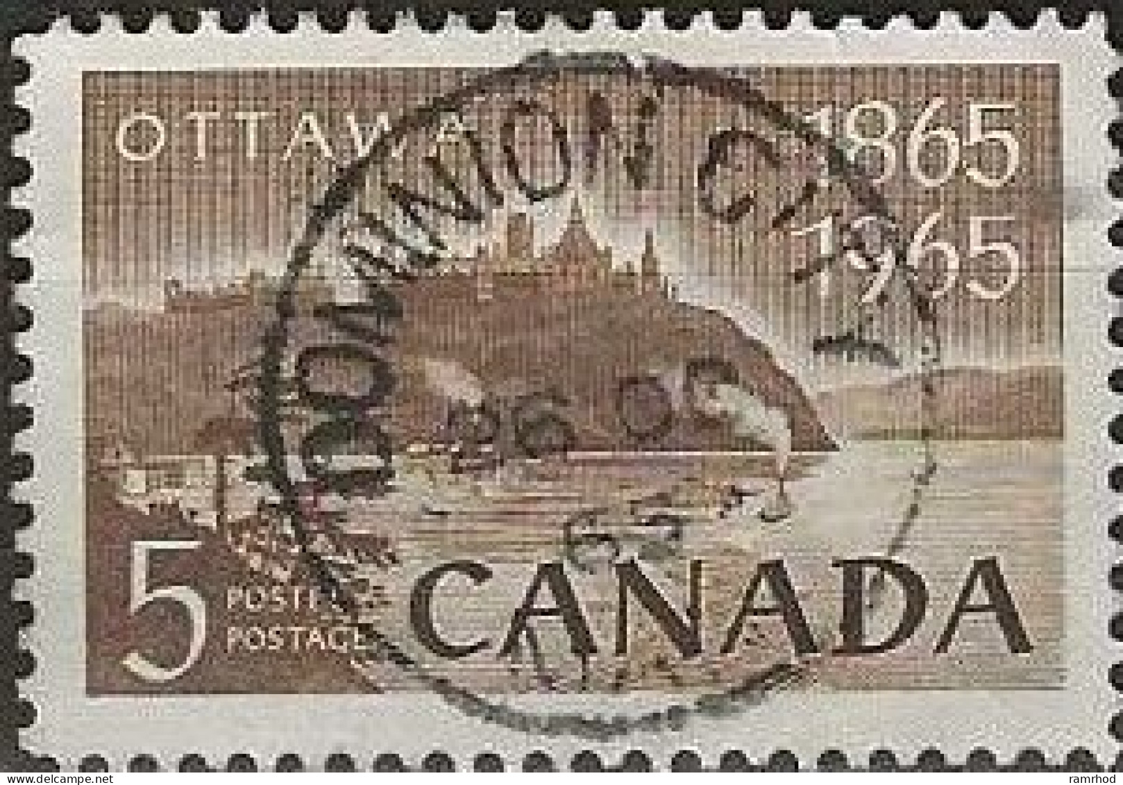 CANADA 1965 Centenary Of Proclamation Of Ottawa As Capital - 5c - Parliament Buildings, Ottawa, 1865 FU - Gebruikt