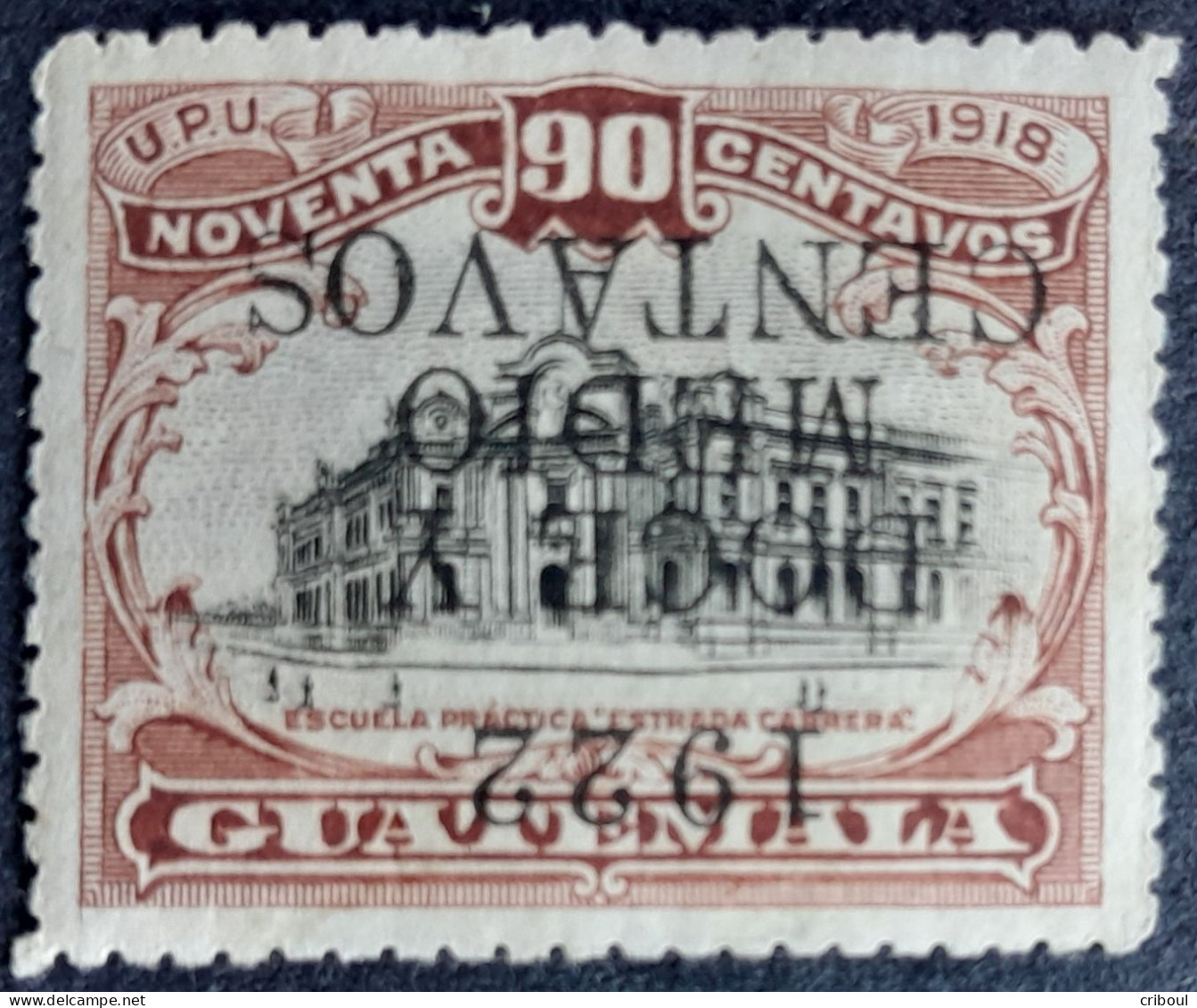 Guatemala 1922 école School Surcharge Inversée Inverted Overprint Yvert 185b * MH - Fouten Op Zegels