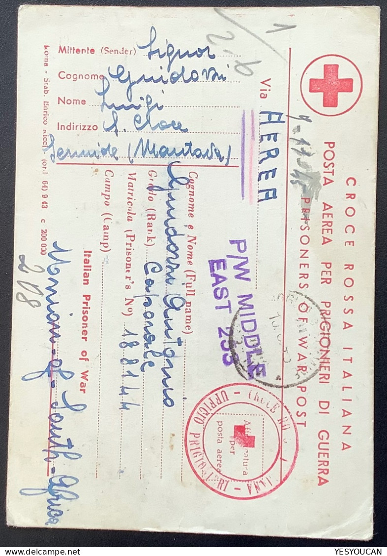 Sermide 1945Italian POW MIDDLE EAST South Africa+censored+crosse Rossa Prigionieri Di Guerra (WW2 War Italia Croix Rouge - Storia Postale