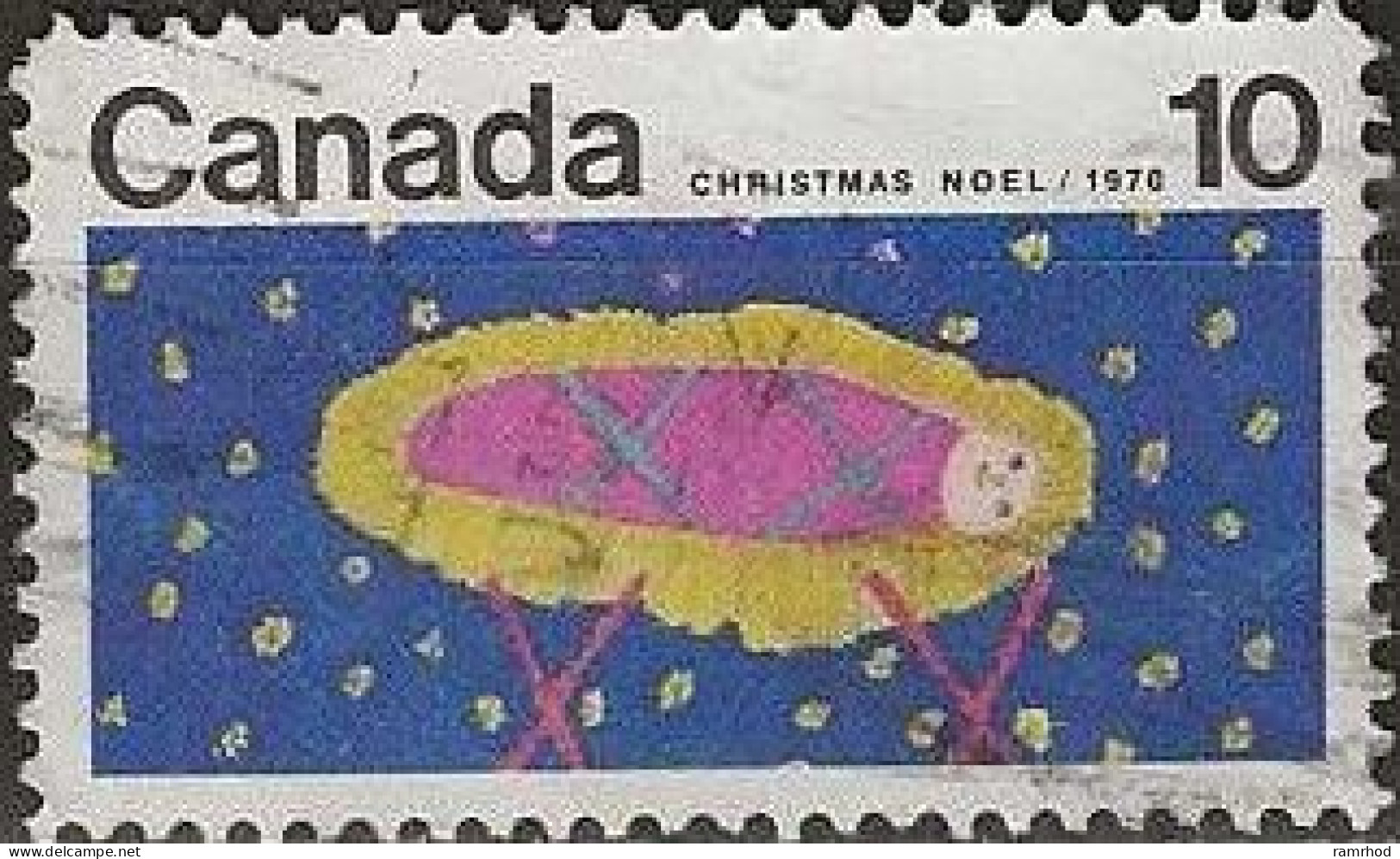 CANADA 1970 Christmas. Children's Drawings - 10c. - Christ In Manger (C. Fortier) FU - Oblitérés