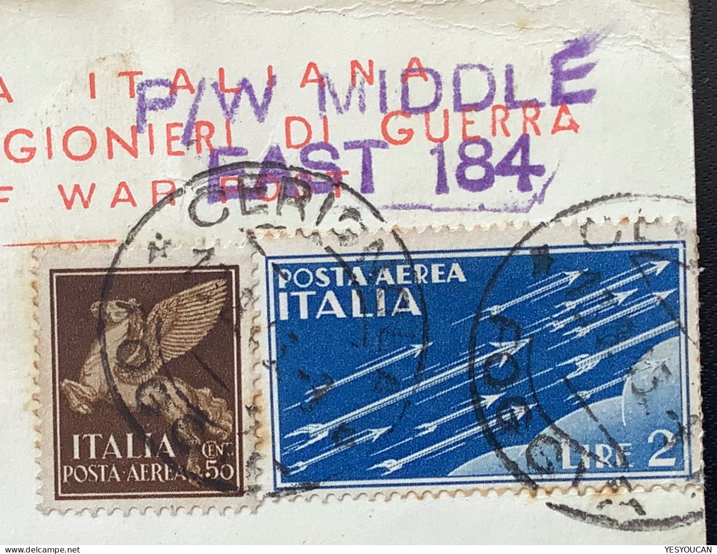 Cerignola 1943Italian POW MIDDLE EAST Africa+crosse Rossa Italiana Prigionieri Di Guerra+aerea (WW2 Italia Croix Rouge - Marcofilía