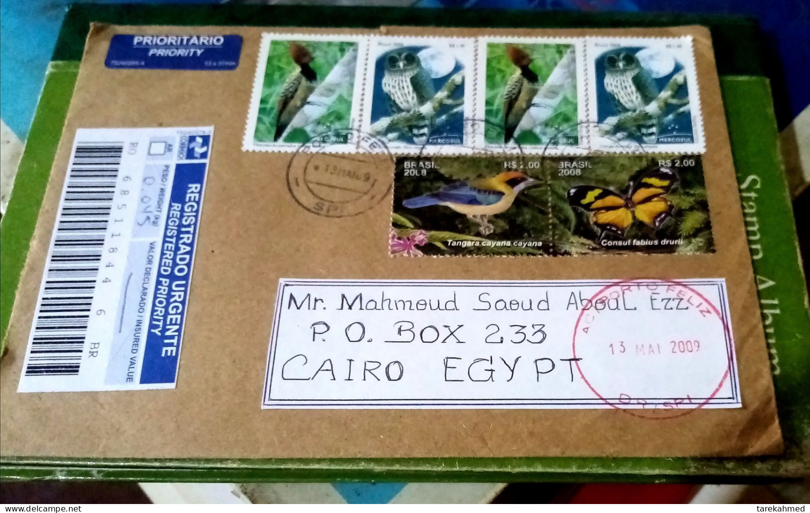 Egypt 2009, A Nice Registrated Cover With Nice Stamps Sent From Brazil To Egypt, Cartona - Brieven En Documenten
