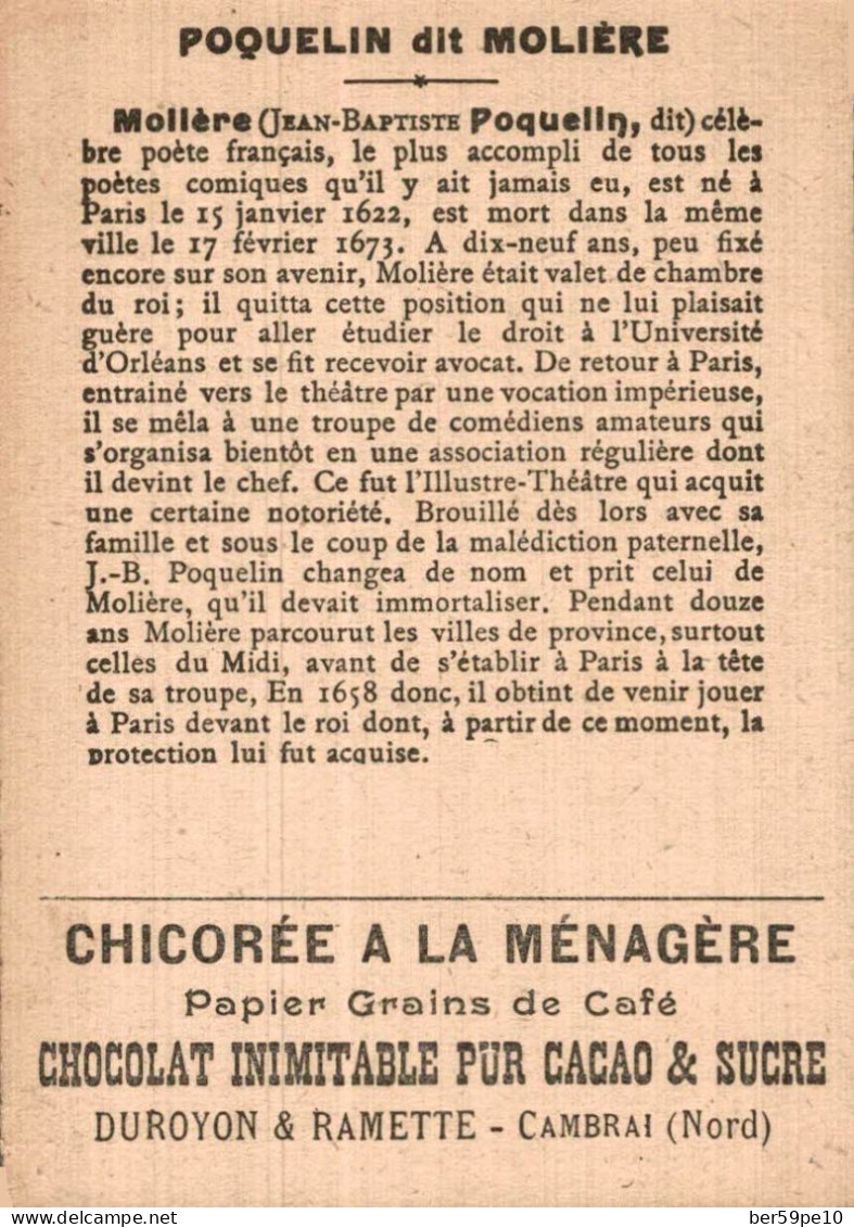 CHROMO CHICOREE A LA MENAGERE CHOCOLAT INIMITABLE DUROYON & RAMETTE J.B. POQUELIN 1622-1673 SCENE DU MALADE IMAGINAIRE - Duroyon & Ramette