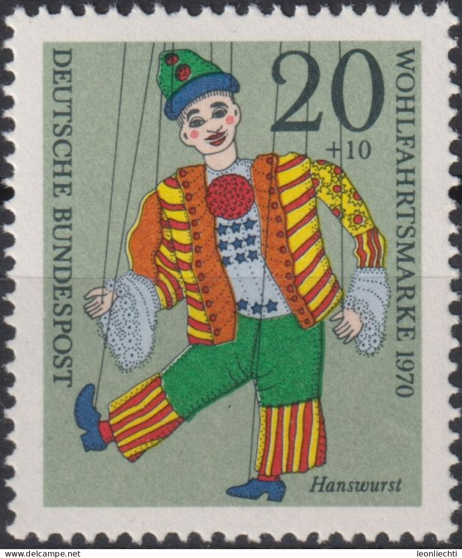 1970 Deutschland > BRD, ** Mi:DE 651, Sn:DE B464, Yt:DE 502, Marionette - Marionetten