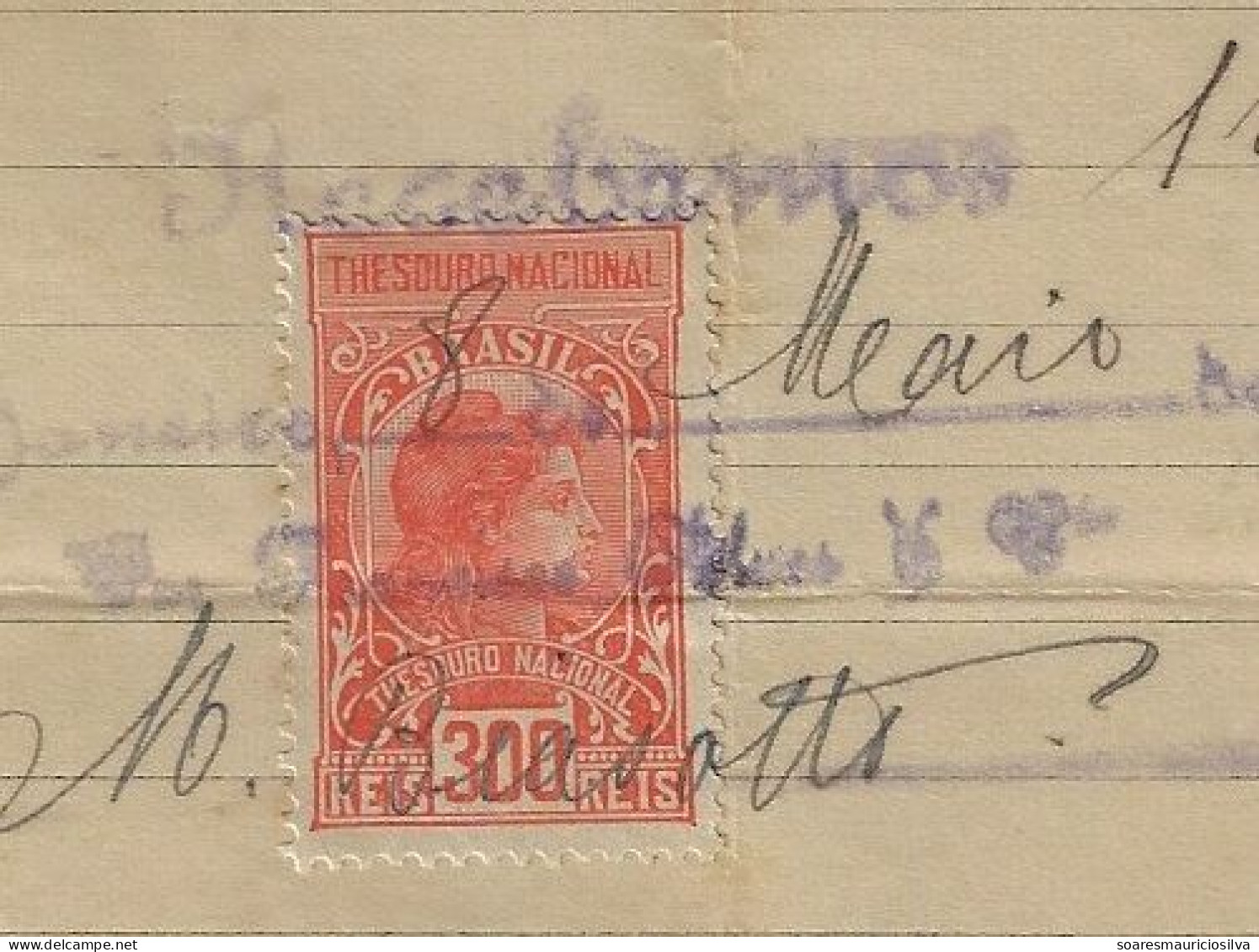 Brazil 1919 Francisco Alves Bookstore Invoice In Rio De Janeiro National Treasury Tax Stamp 300 Reis - Lettres & Documents