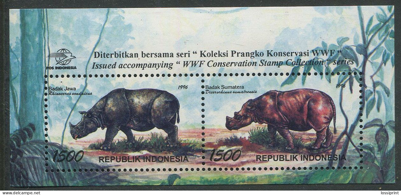 Indonesia:Unused Block Rhinoceroses, WWF, 1996, MNH - Rinocerontes