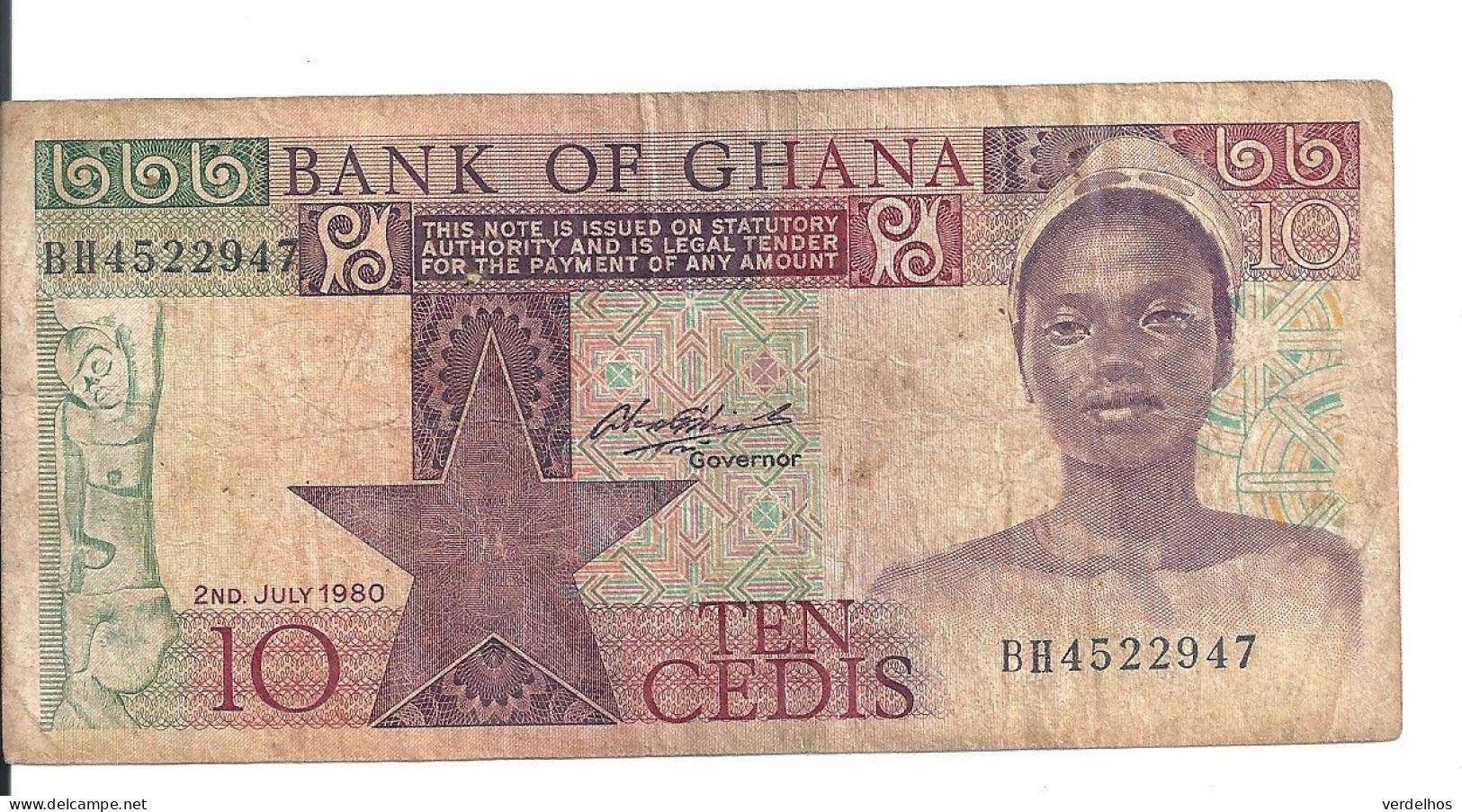 GHANA 10 CEDIS 1980 VG+ P 20 B - Ghana