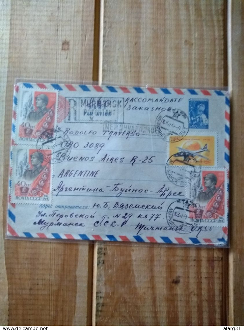 Ussr 1958reg Pstat Cover .murmansk To Argentina Yv2106*3.com.youth.yv A110 Plane...e7 Reg Pos. - Covers & Documents