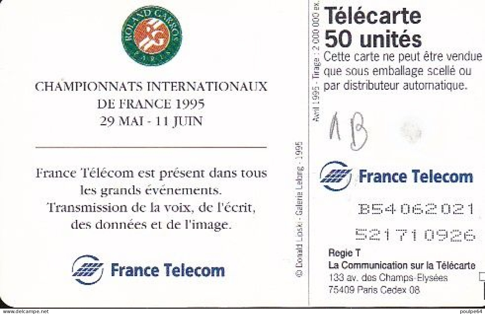 F553A - 04/1995 - ROLLAND GARROS 95 - 50 GEM1B - 1995