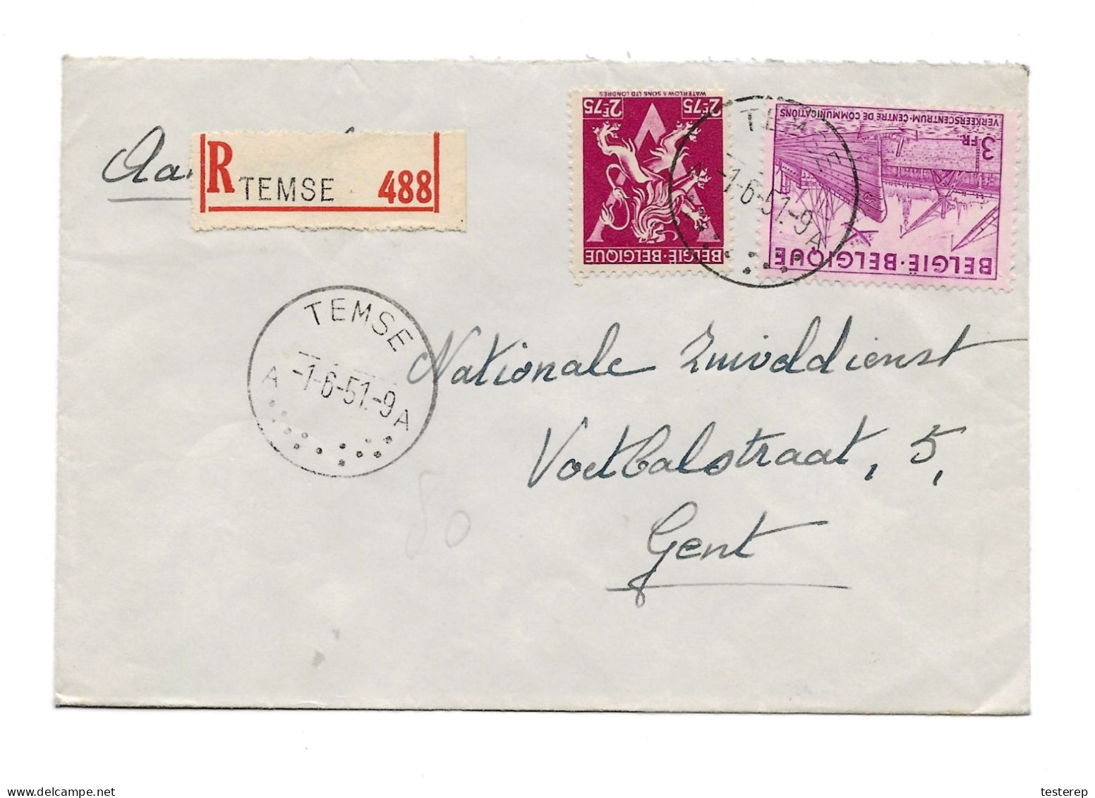 685A + 770 Recom. TEMSE 1.6.1951 Naar Gent - 1948 Exportación