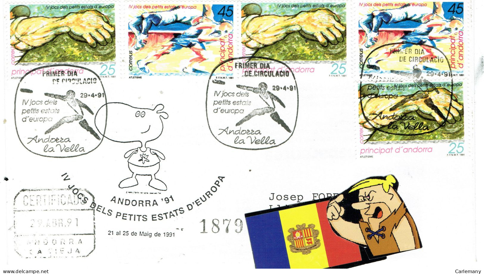 ENVELOPPE FDC LUXE 1958 PREMIER JOUR TIMBRE ANDORRE ÈTITS ESTATSCIRCULE - Machines à Affranchir (EMA)