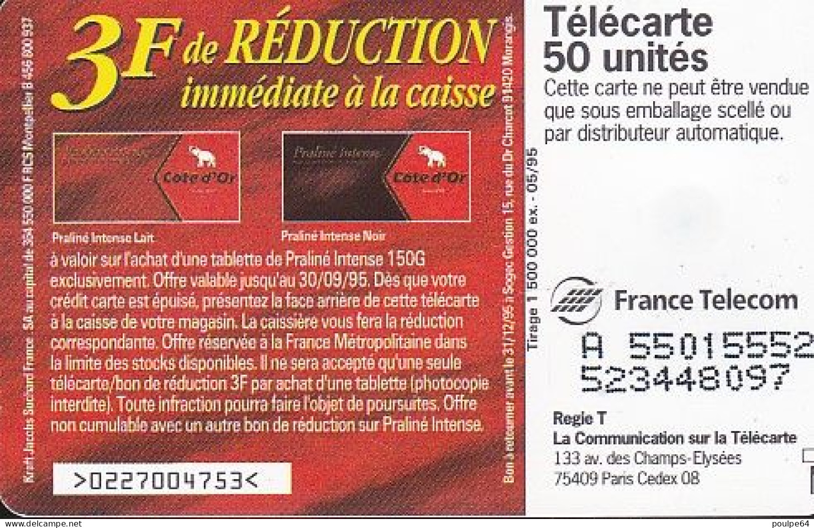 F557 - 05/1995 - CÖTE D'OR CHOCOLAT - 50 SO3 - 1995