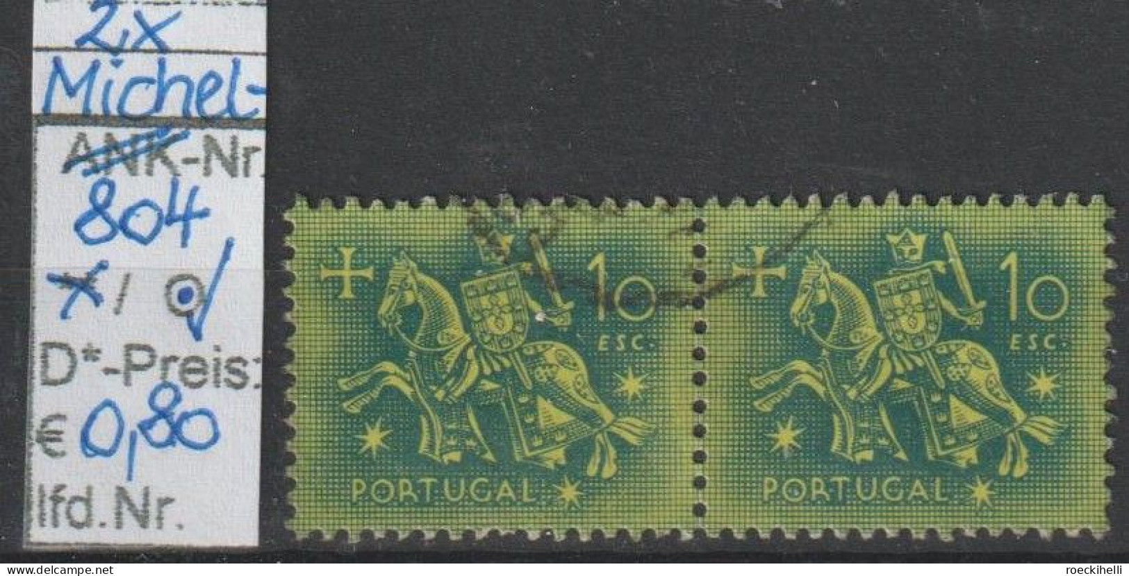 1953 - PORTUGAL - FM/DM "Ritter Zu Pferd" 1 E Blau Auf Hellgrün - 2x O Gestempelt - S.Scan  (port 804o X2) - Gebraucht