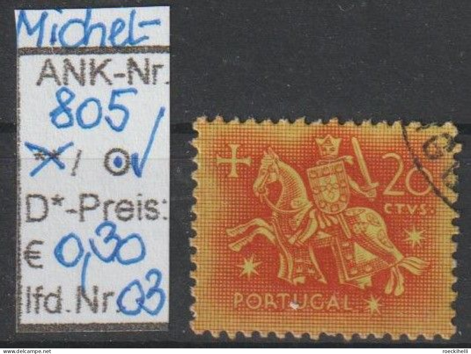 1953 - PORTUGAL - FM/DM "Ritter Zu Pferd" 20 E Rotbraun Auf Gelb - O Gestempelt - S.Scan  (port 805o 01-03) - Used Stamps