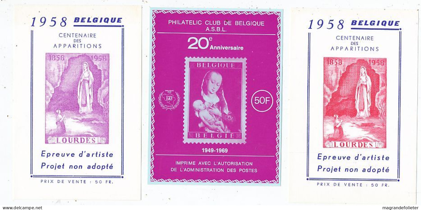 TIMBRE STAMP ZEGEL BELGIQUE BELGIQUE 3 SOUVENIRS PHILATELIQUES  XX - Essais & Réimpressions