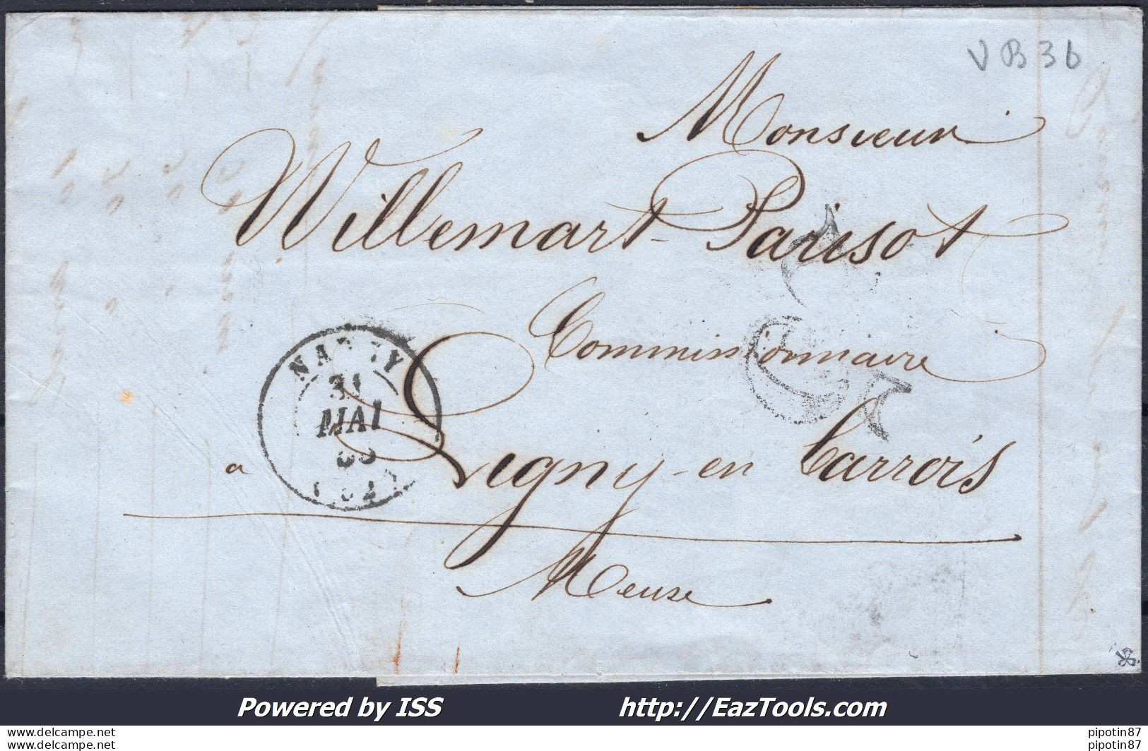 FRANCE LETTRE AVEC CAD PRECURSEUR CONVOYEUR SERVICE INTERMEDIAIRE DU 31/05/1853 - Altri & Non Classificati