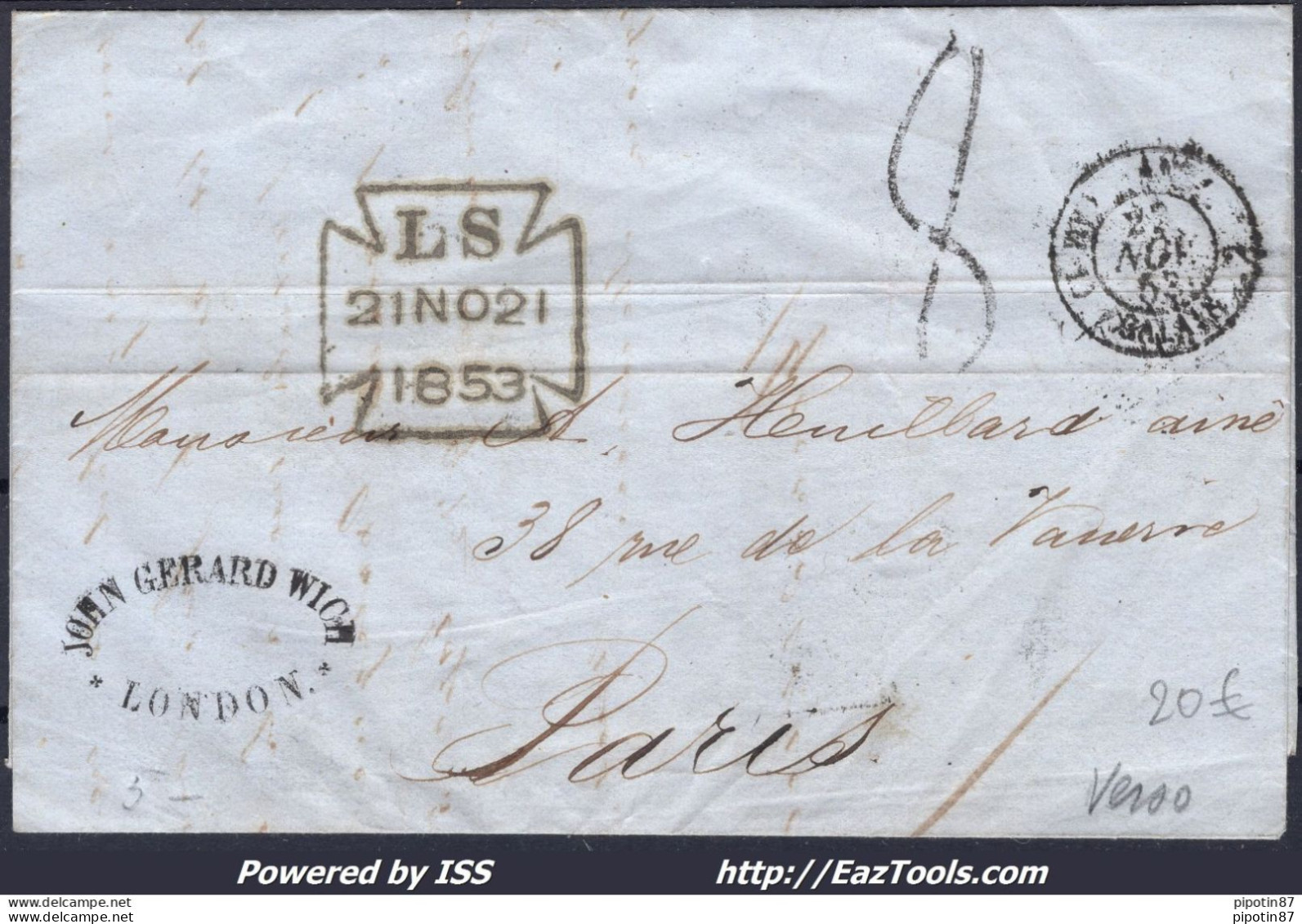 FRANCE MARQUE POSTALE AVEC AU VERSO CAD RETARD DU CONVOI PARIS DU 22/11/1853 - Autres & Non Classés