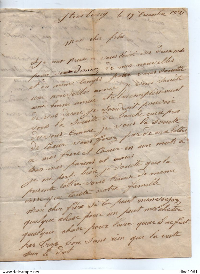 VP22.453 - 1841 - Lettre De M. DELANGLE Canonnier Au 11 ème Rgt D'Artillerie à STRASBOURG Pour Son Frère à OZOLLES - Documents