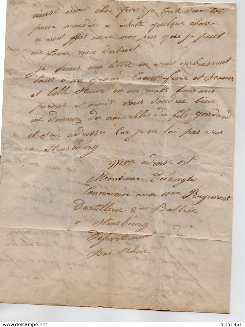 VP22.453 - 1841 - Lettre De M. DELANGLE Canonnier Au 11 ème Rgt D'Artillerie à STRASBOURG Pour Son Frère à OZOLLES - Documents