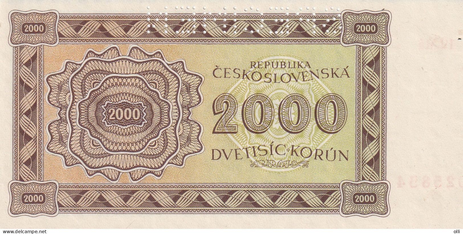 Czechoslovakia 2000 Korun, P-50A  1945  UNC  SPECIMEN - Czechoslovakia