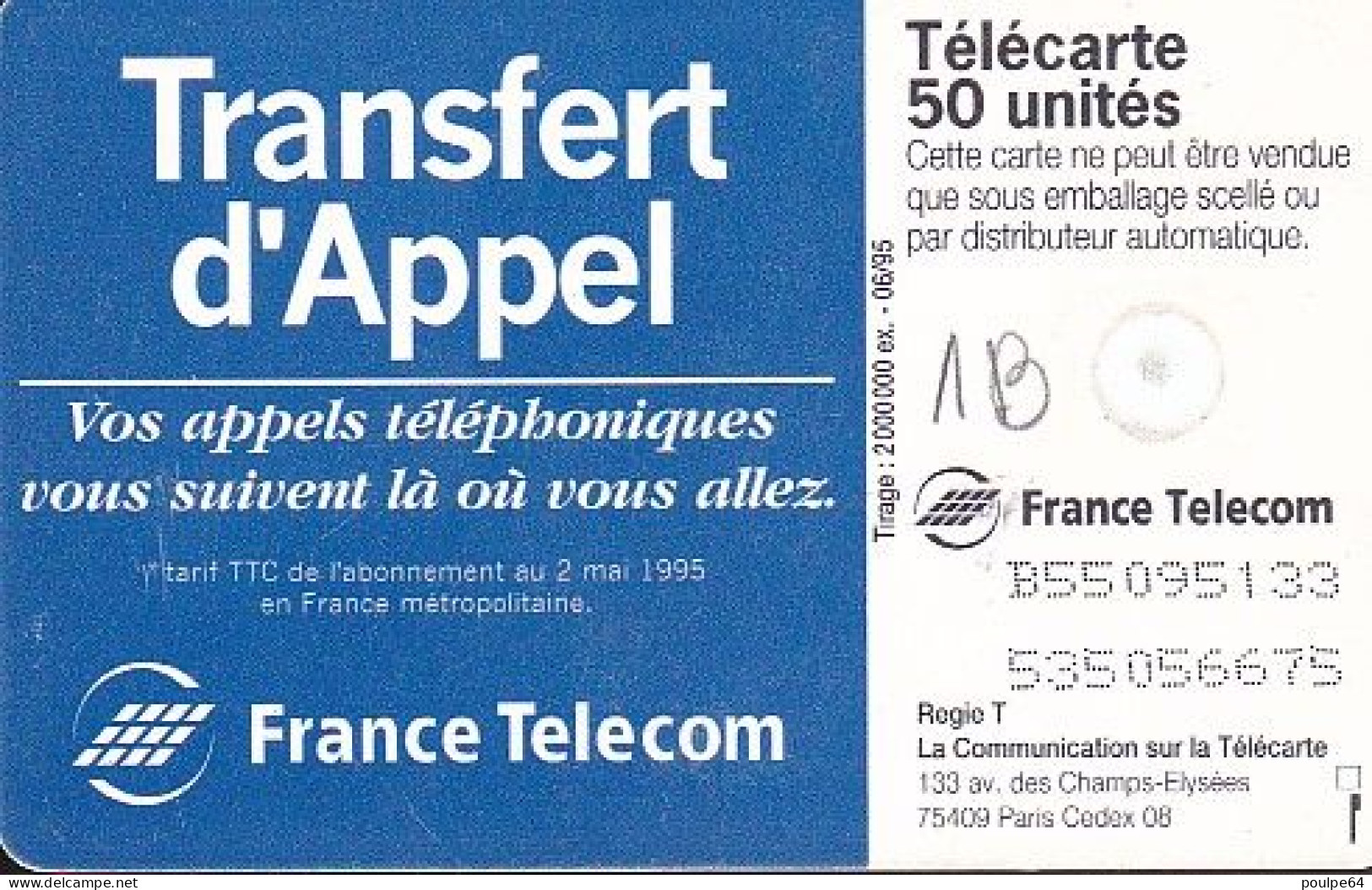 F563A - 06/1995 - TRANSFERT D'APPEL - 50 GEMB - 1995