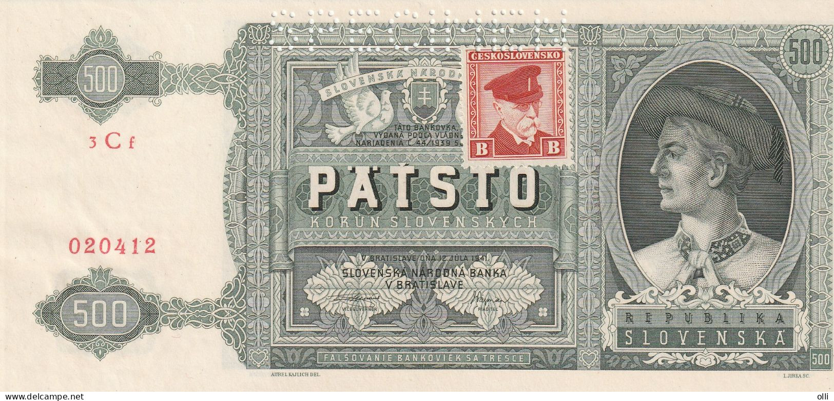 Czechoslovakia 500 Korun, P-54  1945  UNC  SPECIMEN - Tschechoslowakei