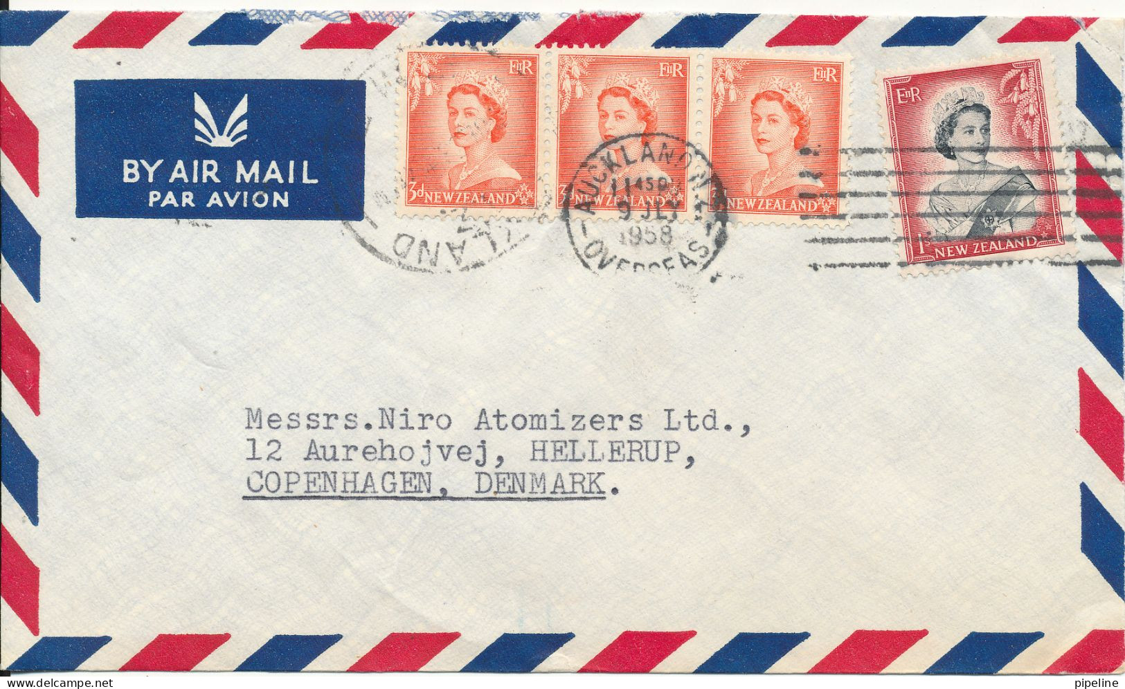 New Zealand Cover Sent Air Mail To Denmark 9-7-1958 - Posta Aerea