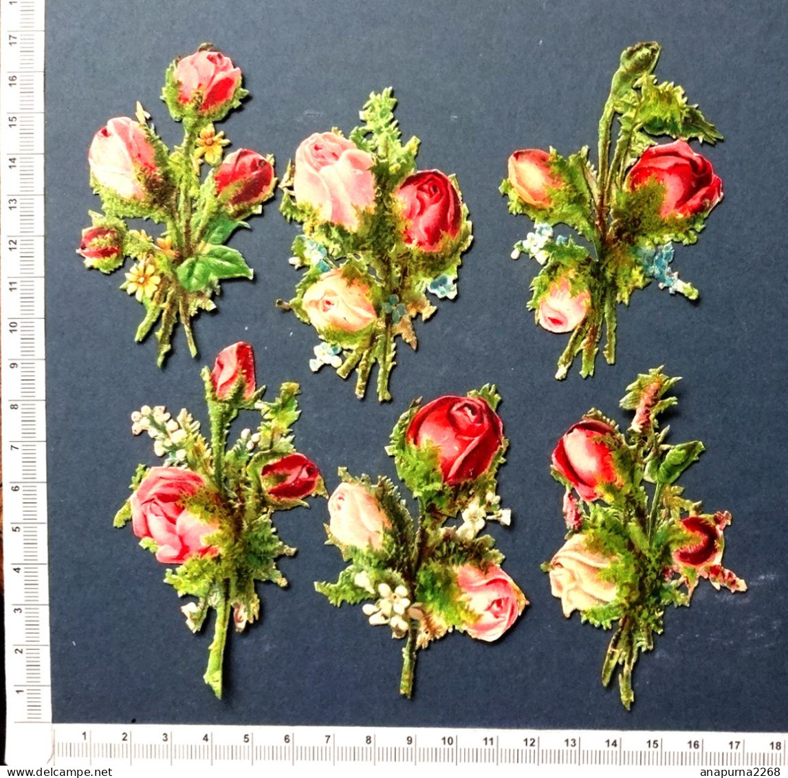 6 PETITS DECOUPIS. GAUFRES.... BOUQUET DE   ROSES....NON COLLES - Flowers