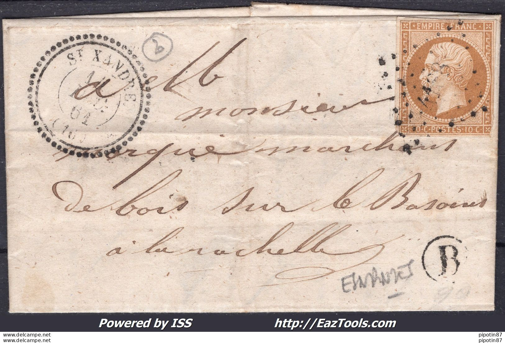 FRANCE N°13A SUR LETTRE PC 4188 SAINT XANDRE CHARENTE INF + CAD DU 14/12/1861 - 1853-1860 Napoléon III