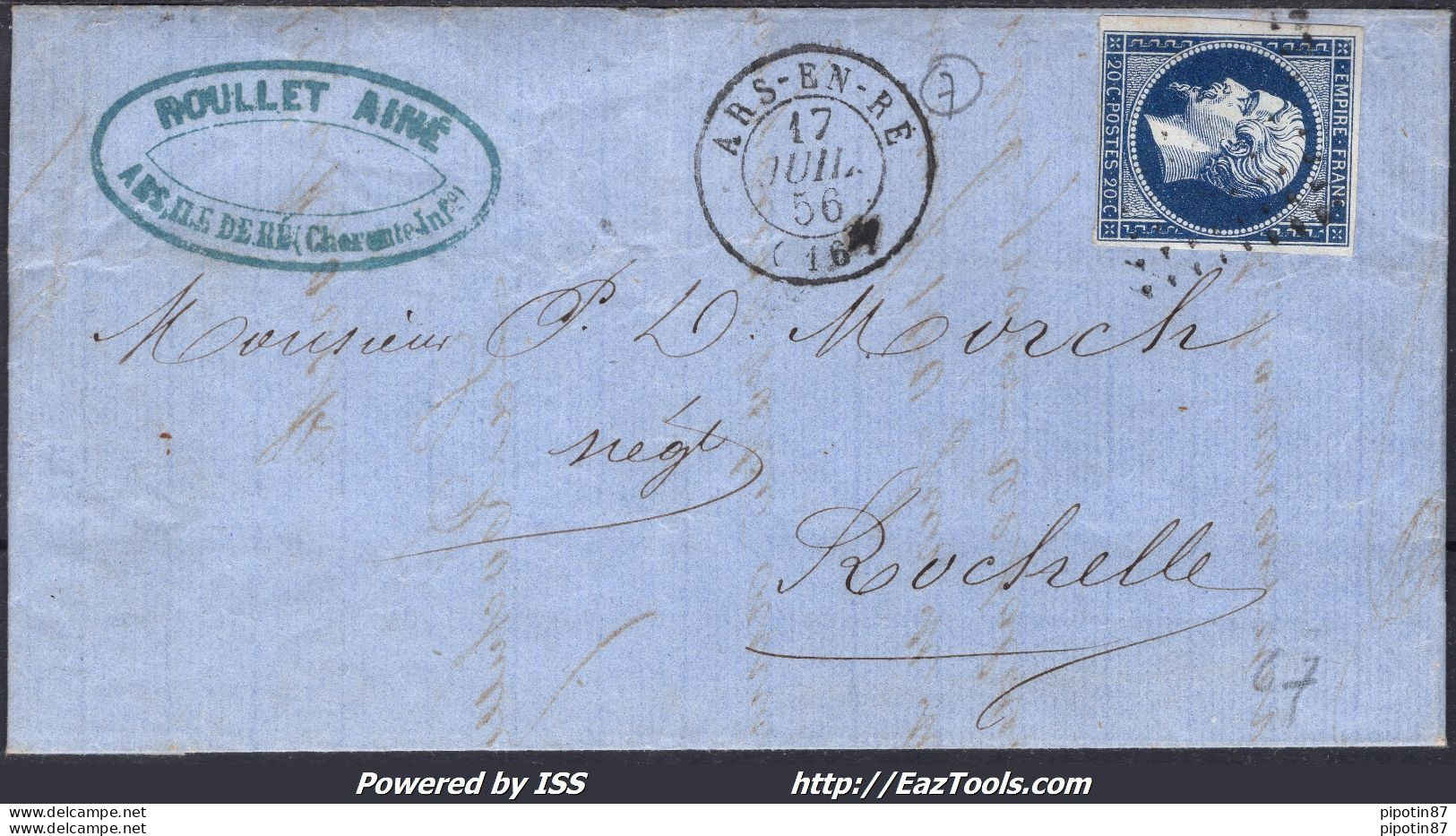 FRANCE N°14A SUR LETTRE PC 139 ARS EN RÉ CHARENTE INF + CAD DU 17/07/1856 - 1853-1860 Napoléon III