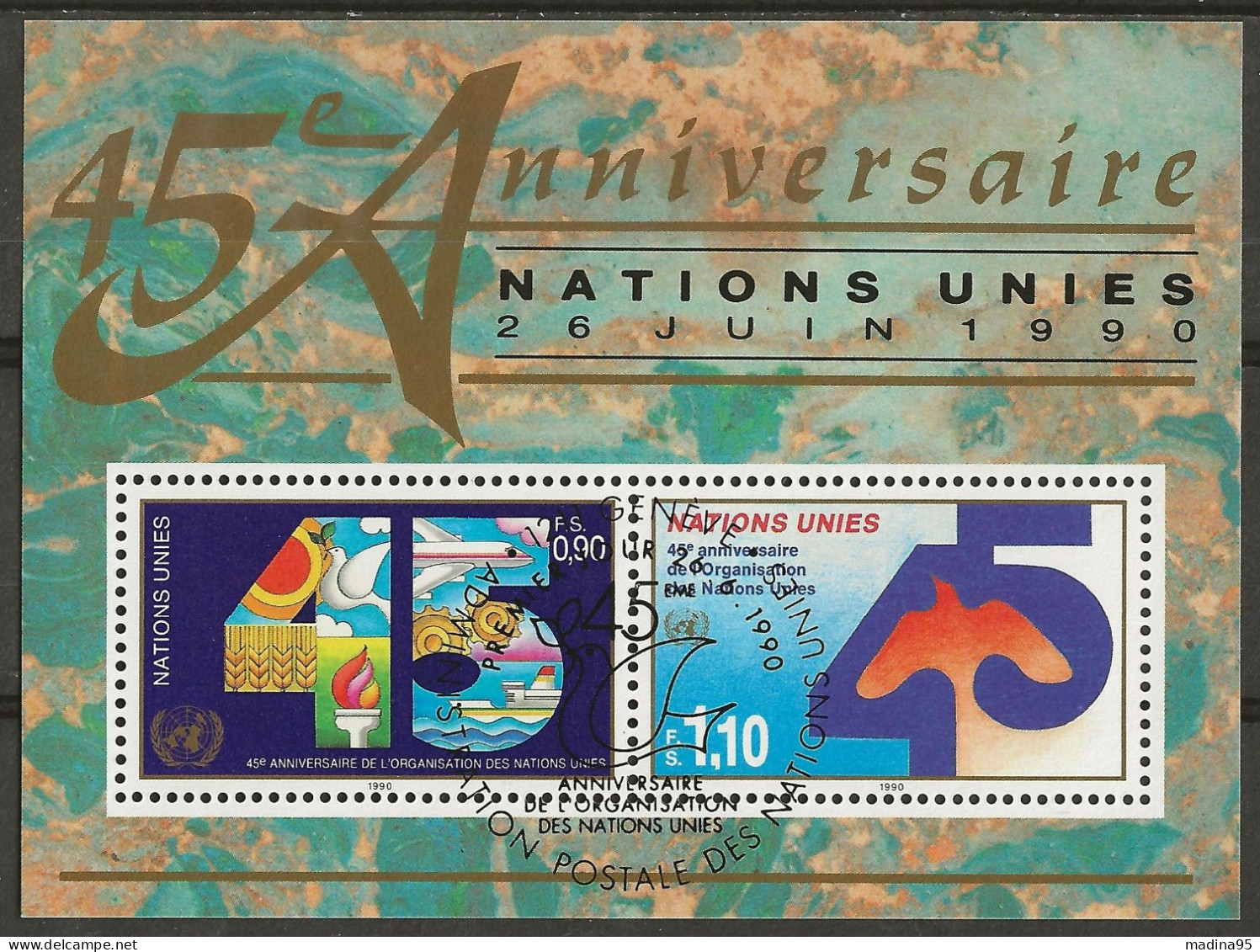 NATIONS-UNIES GENEVE: Obl., BF N° YT 6, Obl. PJ, TB - Blokken & Velletjes