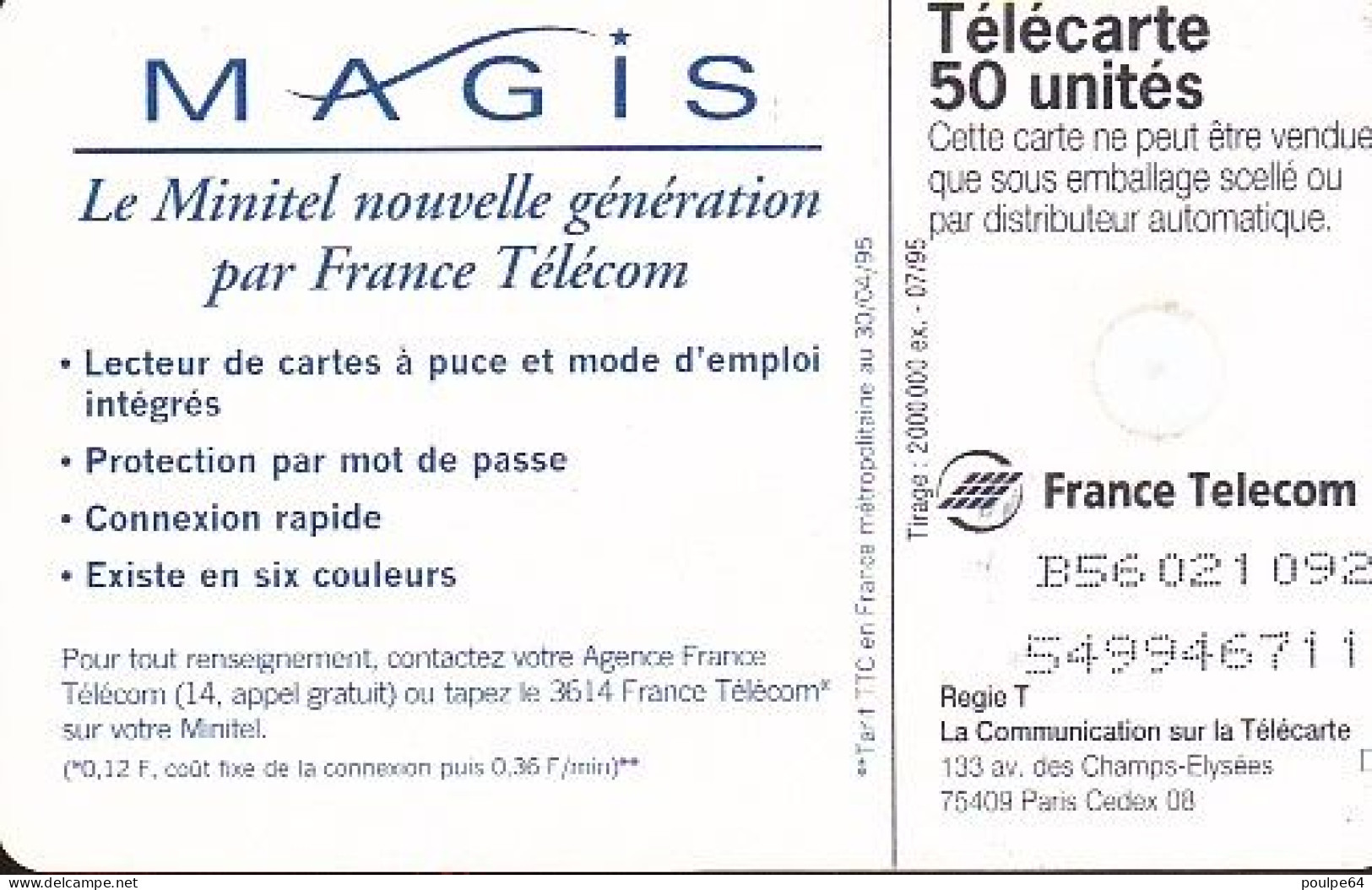 F568A - 07/1995 - MAGIS BLANC - 50 GEM1B (recto : Bleue Plus Clair Sur La Gauche) - 1995