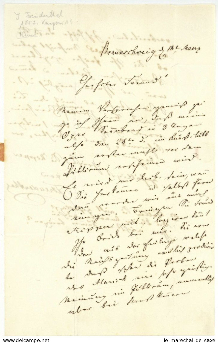 Musik Julius Freudenthal (Braunschweig 1805-1874) Geiger Komponist Münzsammler Autograph - Historische Personen