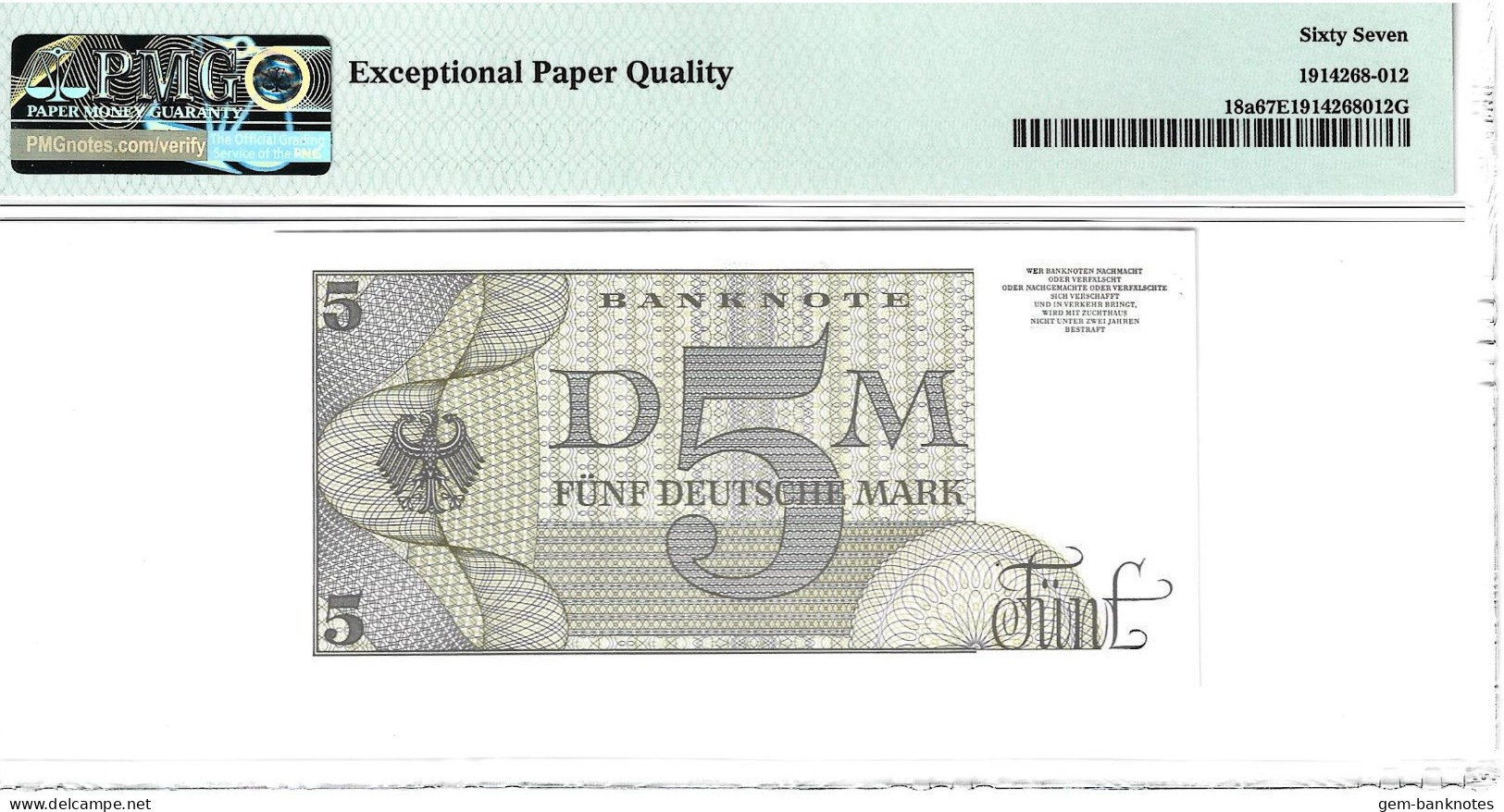 Germany-Federal Republic 5 Deutsche Mark 1960 P18a Graded 67 EPQ SuperGem Uncirculated By PMG - 5 Deutsche Mark