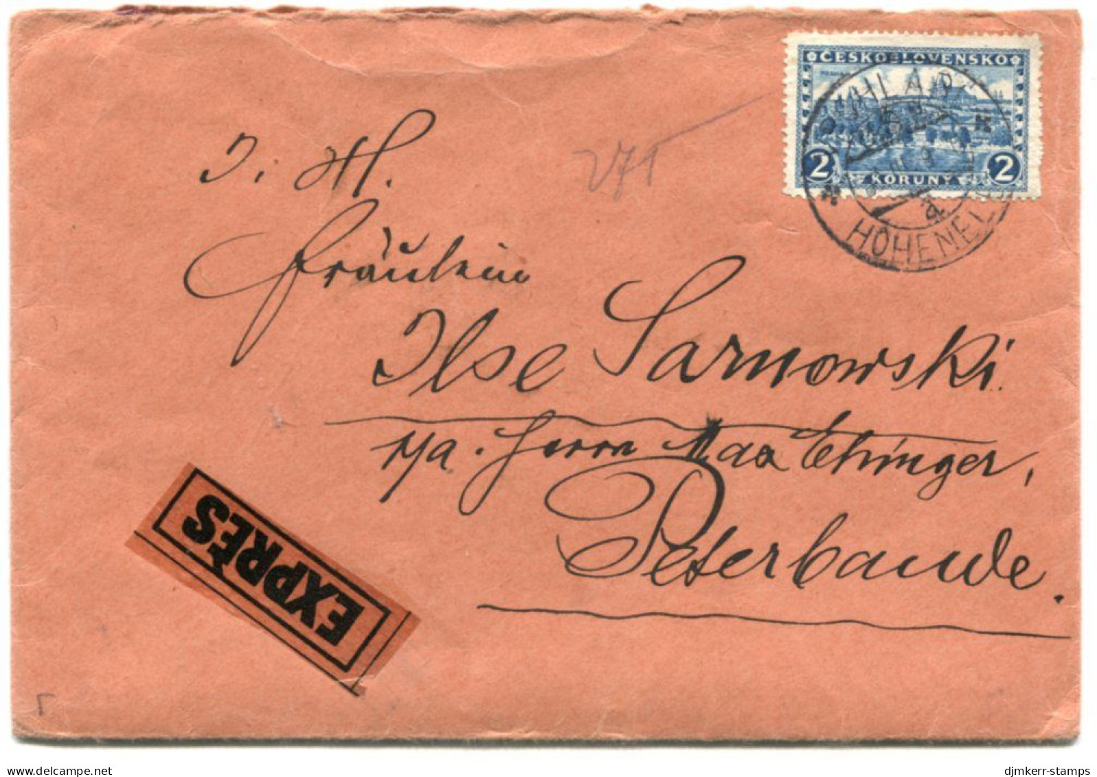 CZECHOSLAVKIA 1929 Express Cover With 2 Kc. Landscape Single Franking.  Michel 263 - Briefe U. Dokumente