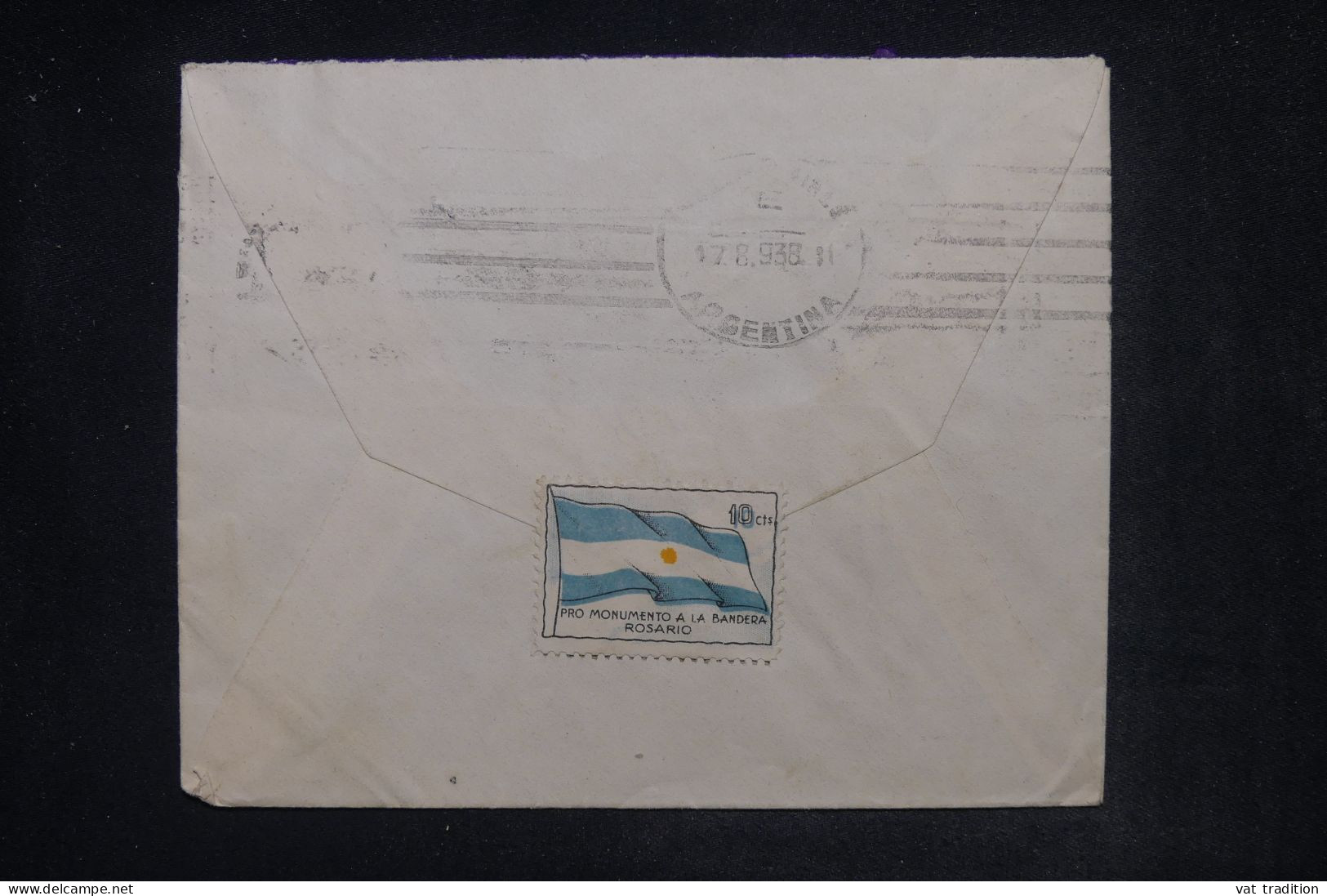 ARGENTINE - Enveloppe De Rosario Pour Paris En 1938 Avec Vignette De Rosario Au Dos - L 148265 - Cartas & Documentos